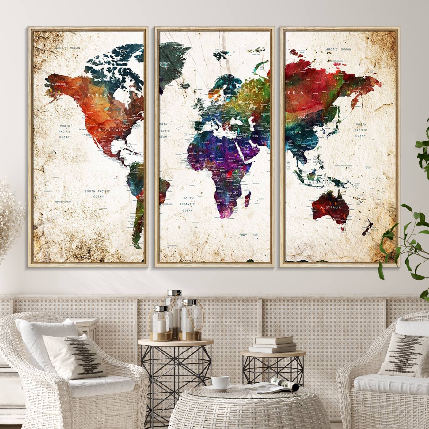 38650-MGV-CV-36X24-Framed World Map Wall Art - Elegant World Map Canvas Print for Sophisticated Home and Office