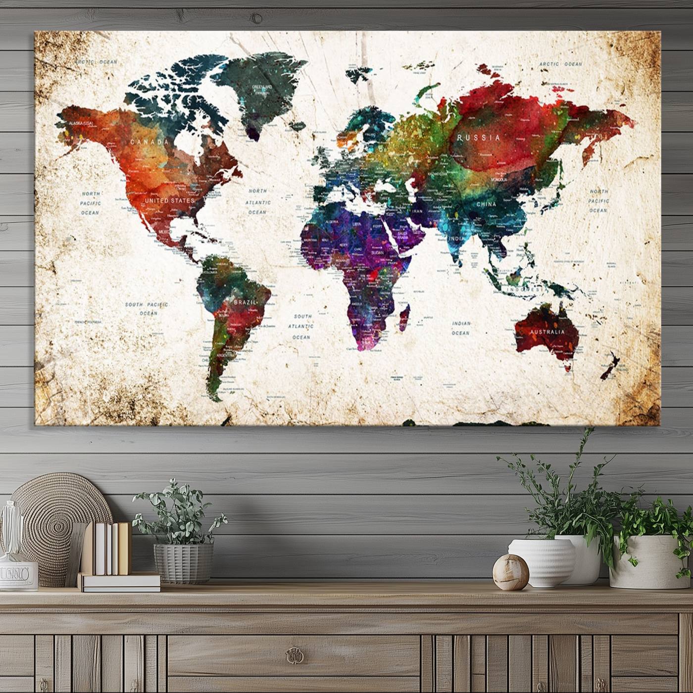 38650-MGV-CV-36X24-Framed World Map Wall Art - Elegant World Map Canvas Print for Sophisticated Home and Office