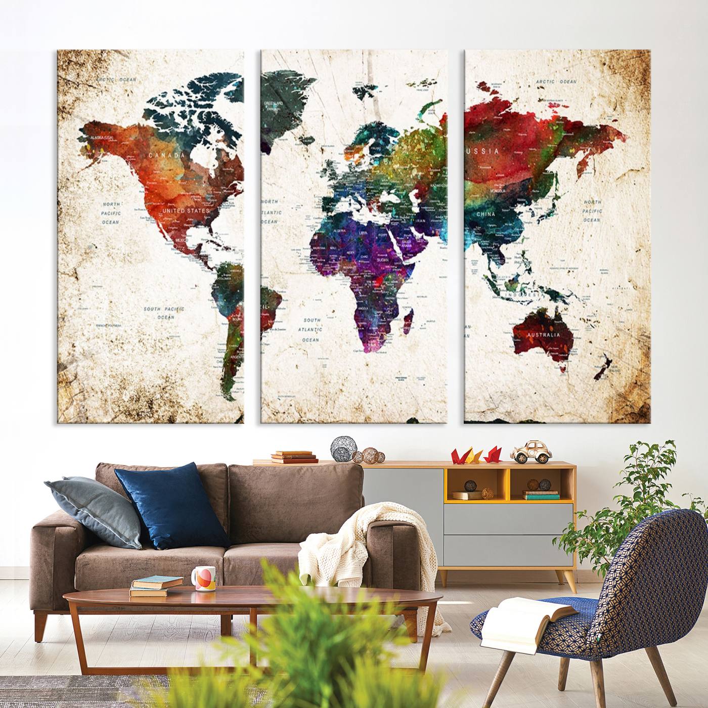 38650-MGV-CV-36X24-Framed World Map Wall Art - Elegant World Map Canvas Print for Sophisticated Home and Office