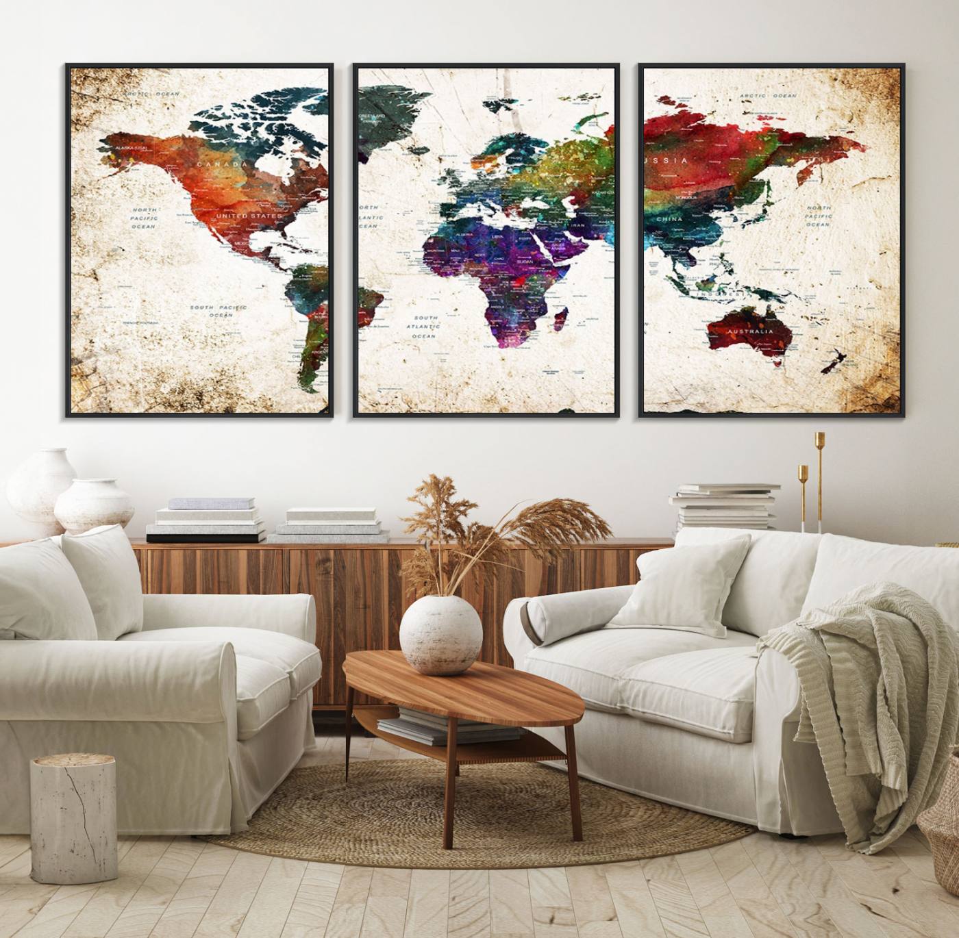38650-MGV-FC-60X30-3P_Black-Framed World Map Wall Art - Elegant World Map Canvas Print for Sophisticated Home and Office
