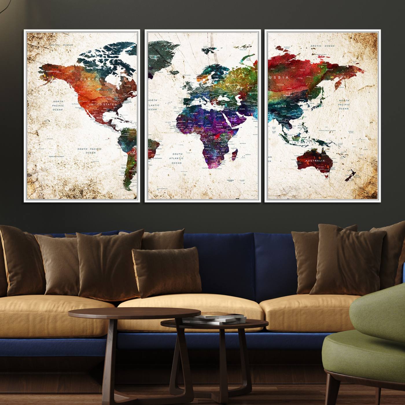 38650-MGV-FC-60X30-3P_White-Framed World Map Wall Art - Elegant World Map Canvas Print for Sophisticated Home and Office