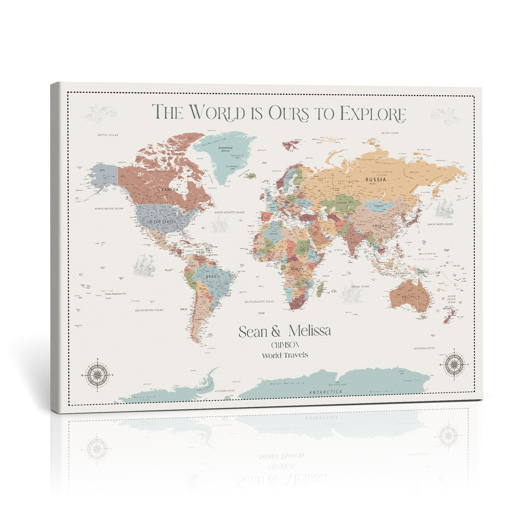 '-Custom Push Pin World Map Wall Canvas Print – Personalized Travel Tracker with Pins – Framed Large Multi-Size Canvas for Home Office Decor - H4
