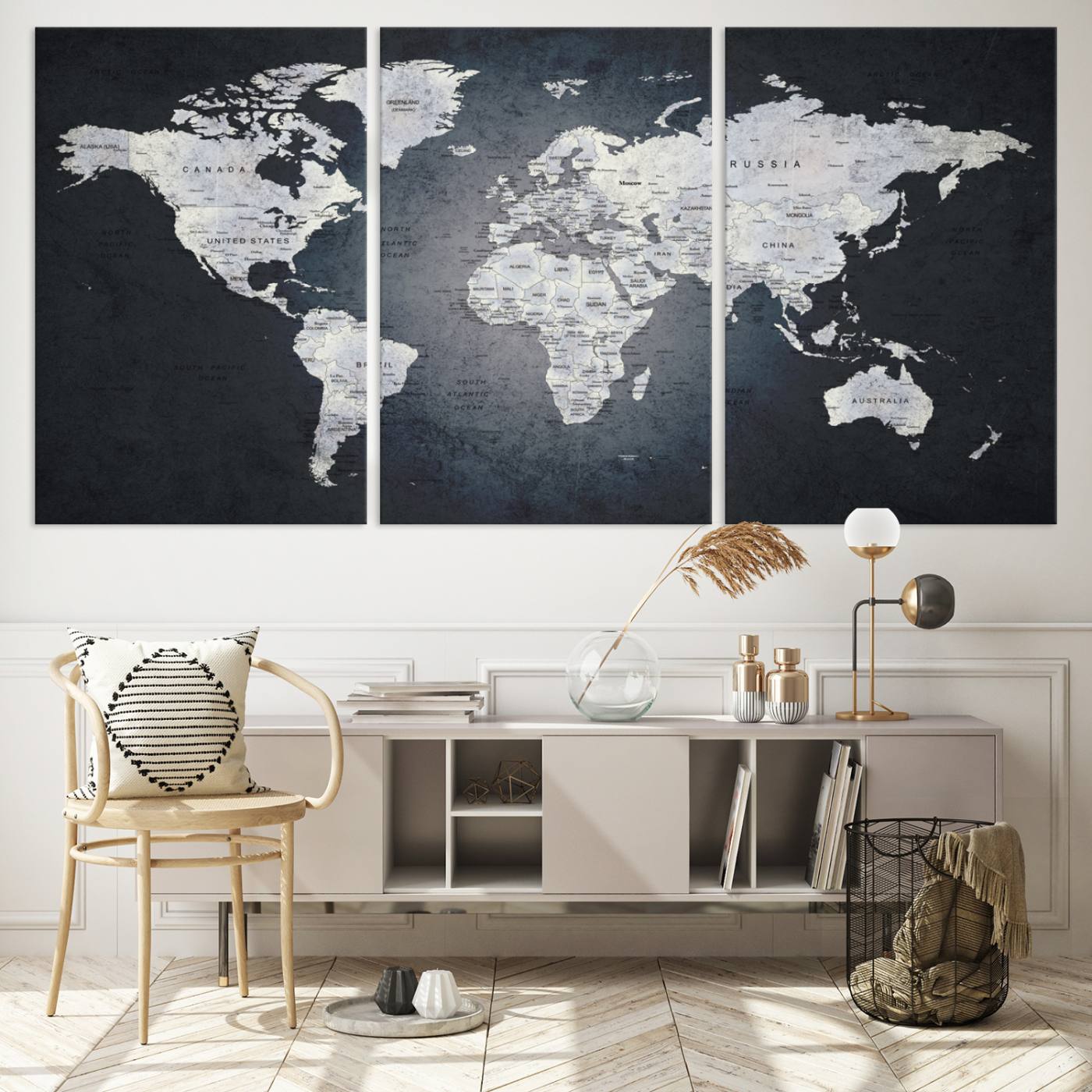 19124-MGV-CV-36X24-Large Wall Art Push Pin World Map Canvas Print