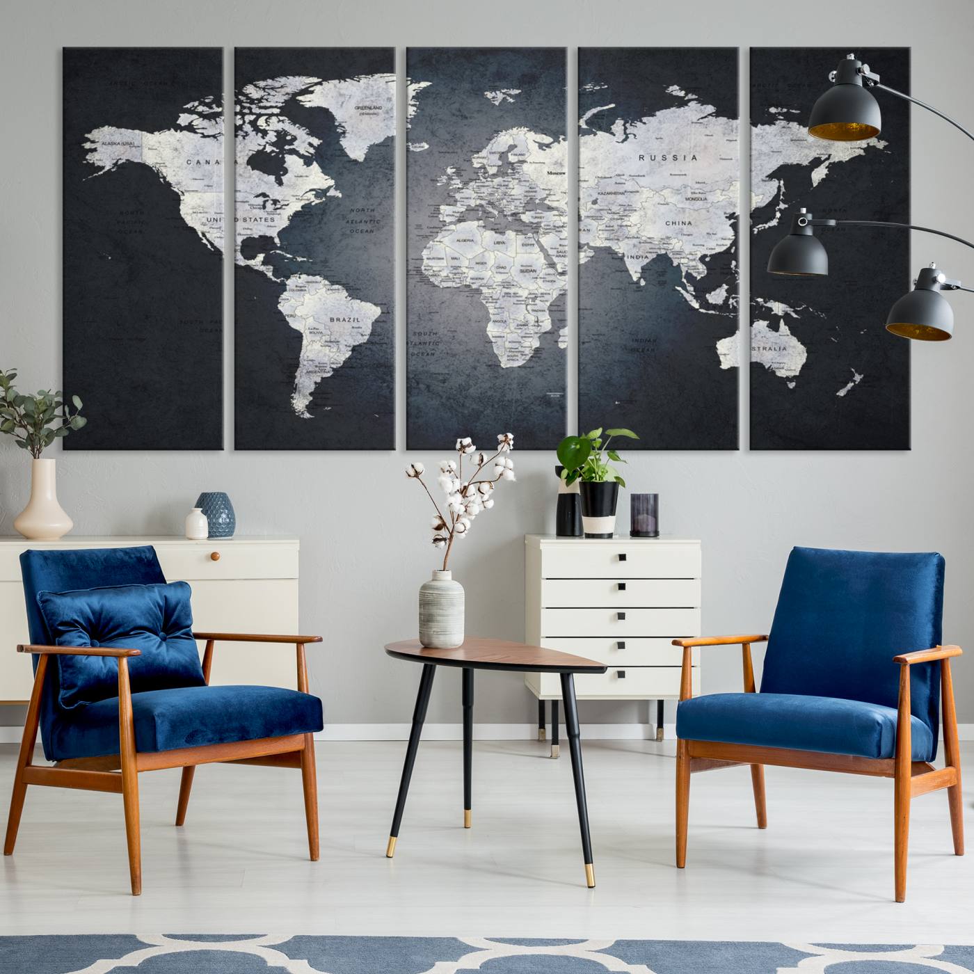 19124-MGV-CV-36X24-Large Wall Art Push Pin World Map Canvas Print