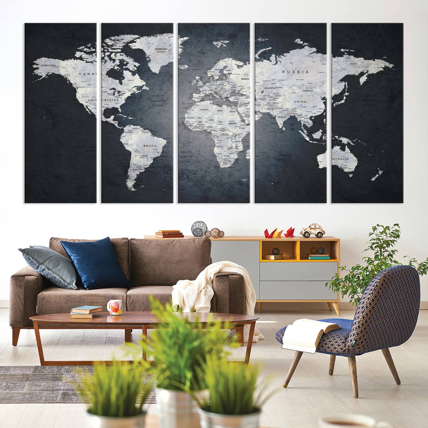 19124-MGV-CV-36X24-Large Wall Art Push Pin World Map Canvas Print