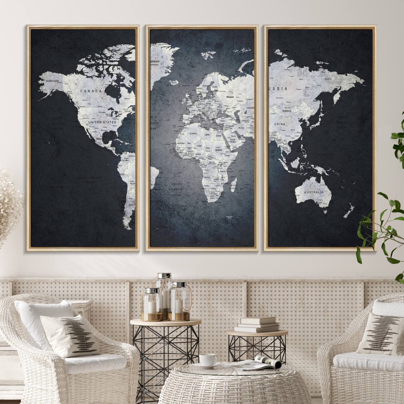 19124-MGV-CV-36X24-Large Wall Art Push Pin World Map Canvas Print