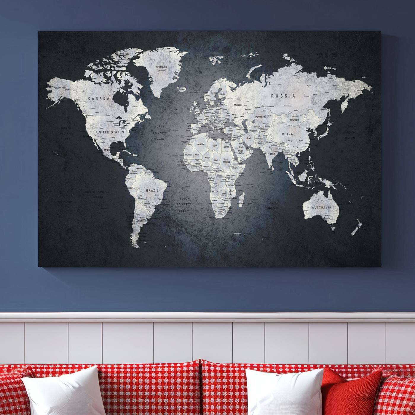 19124-MGV-CV-36X24-Large Wall Art Push Pin World Map Canvas Print