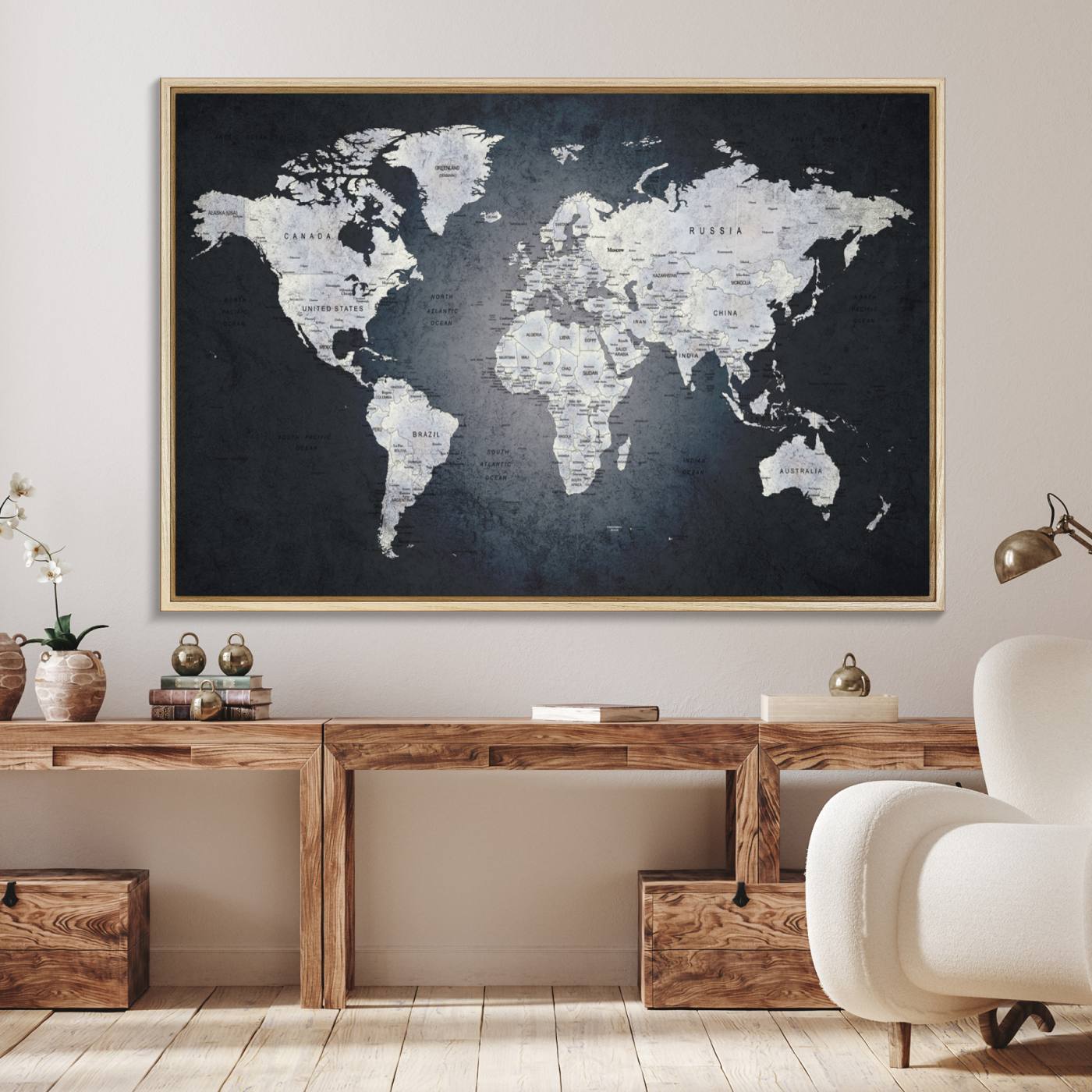 19124-MGV-FC-36X24_Natural-Large Wall Art Push Pin World Map Canvas Print