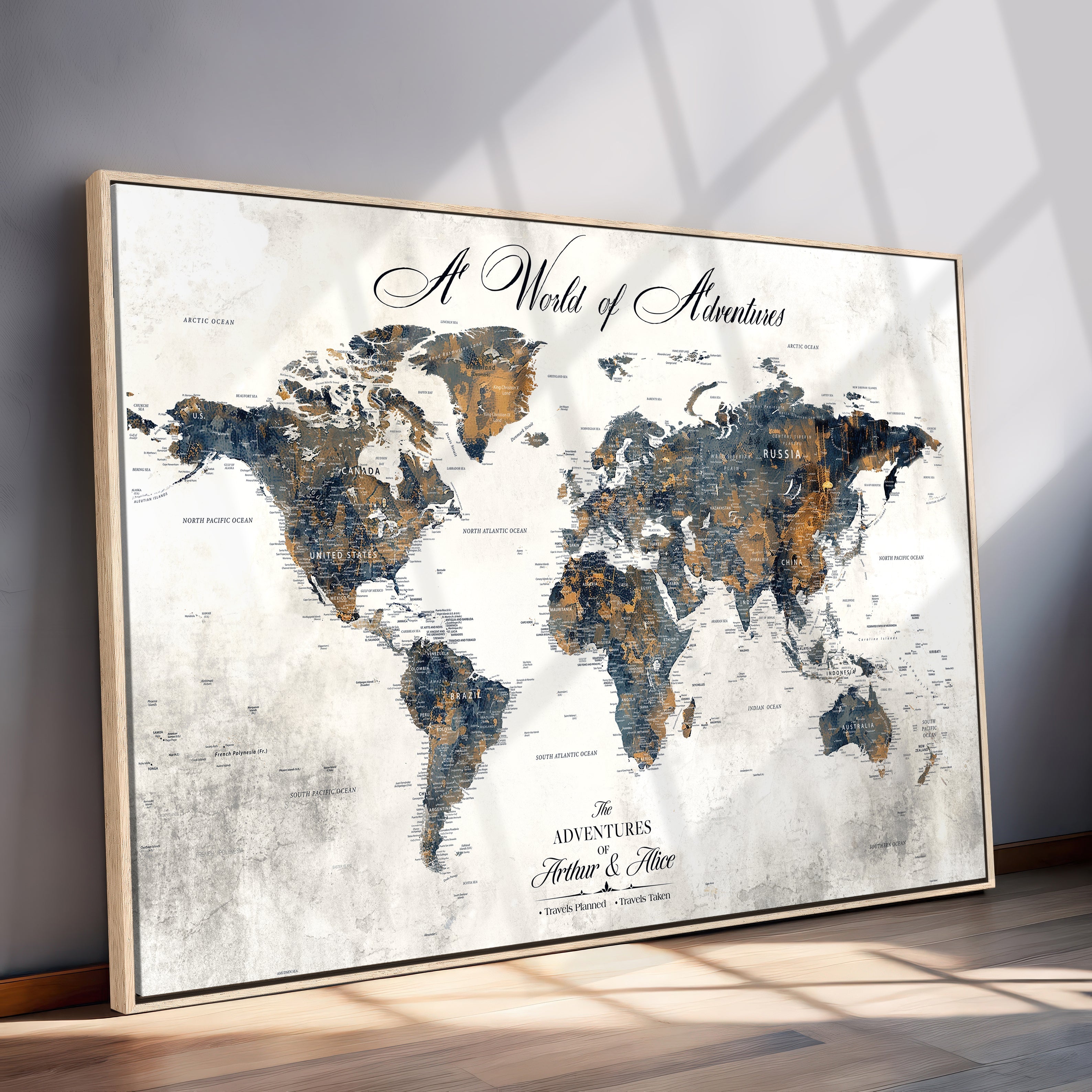'-Personalized Push Pin World Map Wall Art, Customize Map Canvas Print, Adventure Black White Travel Decor for Couples for Anniversaries - H7