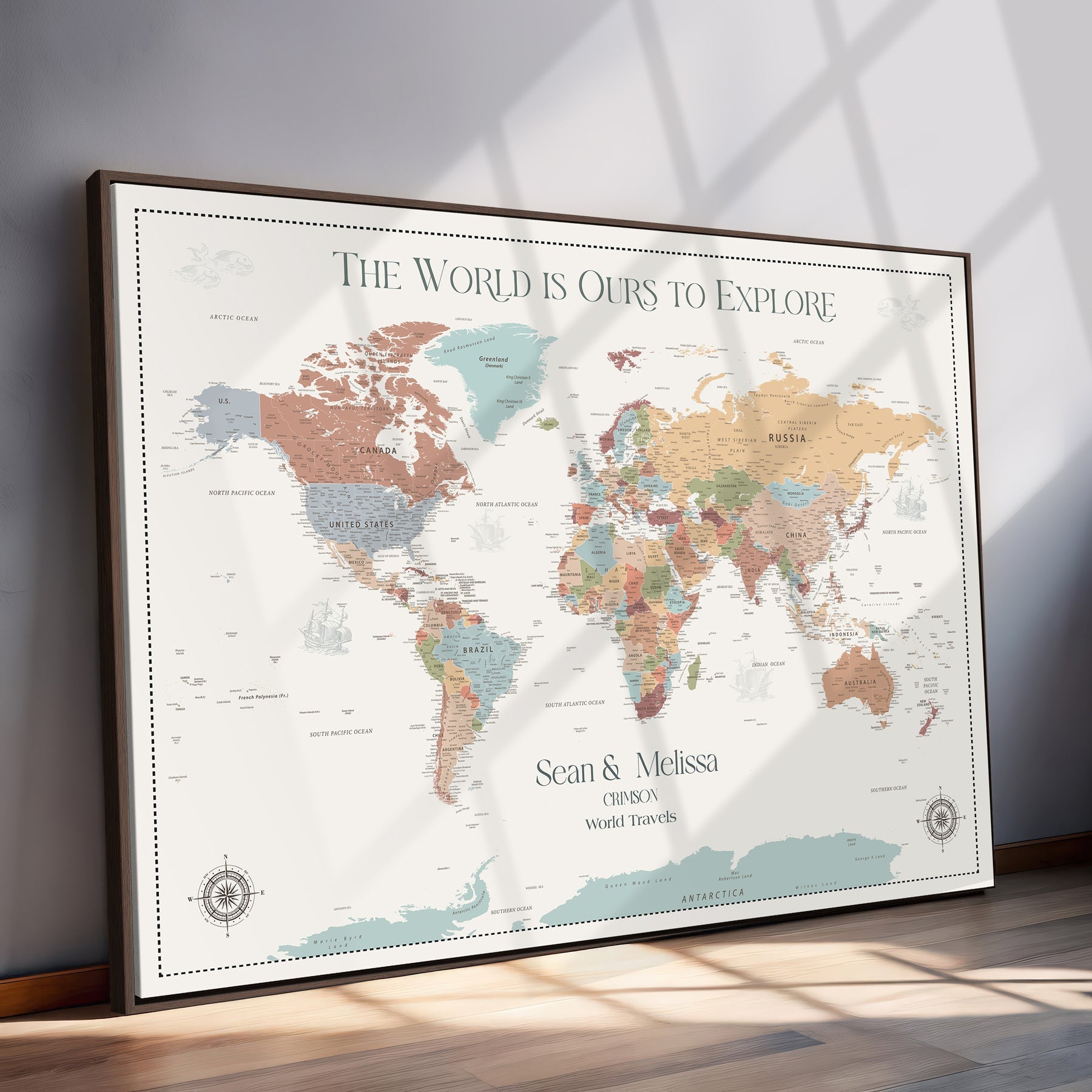45566494-MGV-CV-36X24-Customizable World Map Push Pin Canvas Personalized Travel Gift Framed Adventure Tracker for Vacation Memories Anniversary Decor