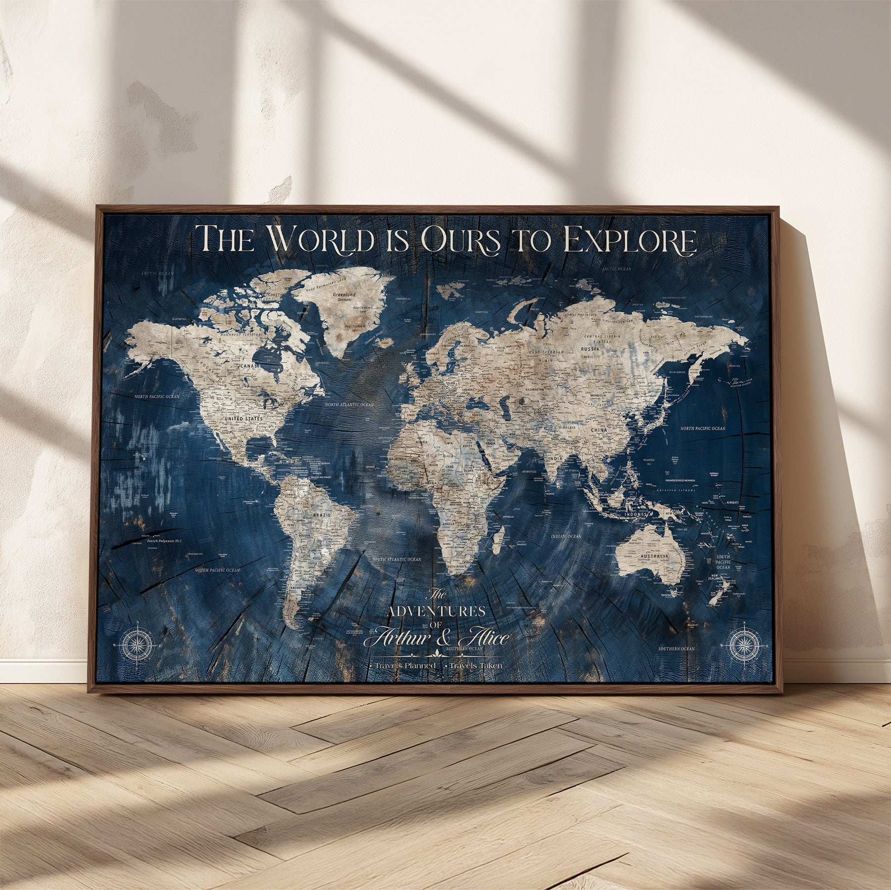 45566494-MGV-CV-36X24-Customized World Map Canvas Print | Premium Canvas with Foam Backing | Vintage-Inspired Map Art | Perfect for Home Office or Study Room