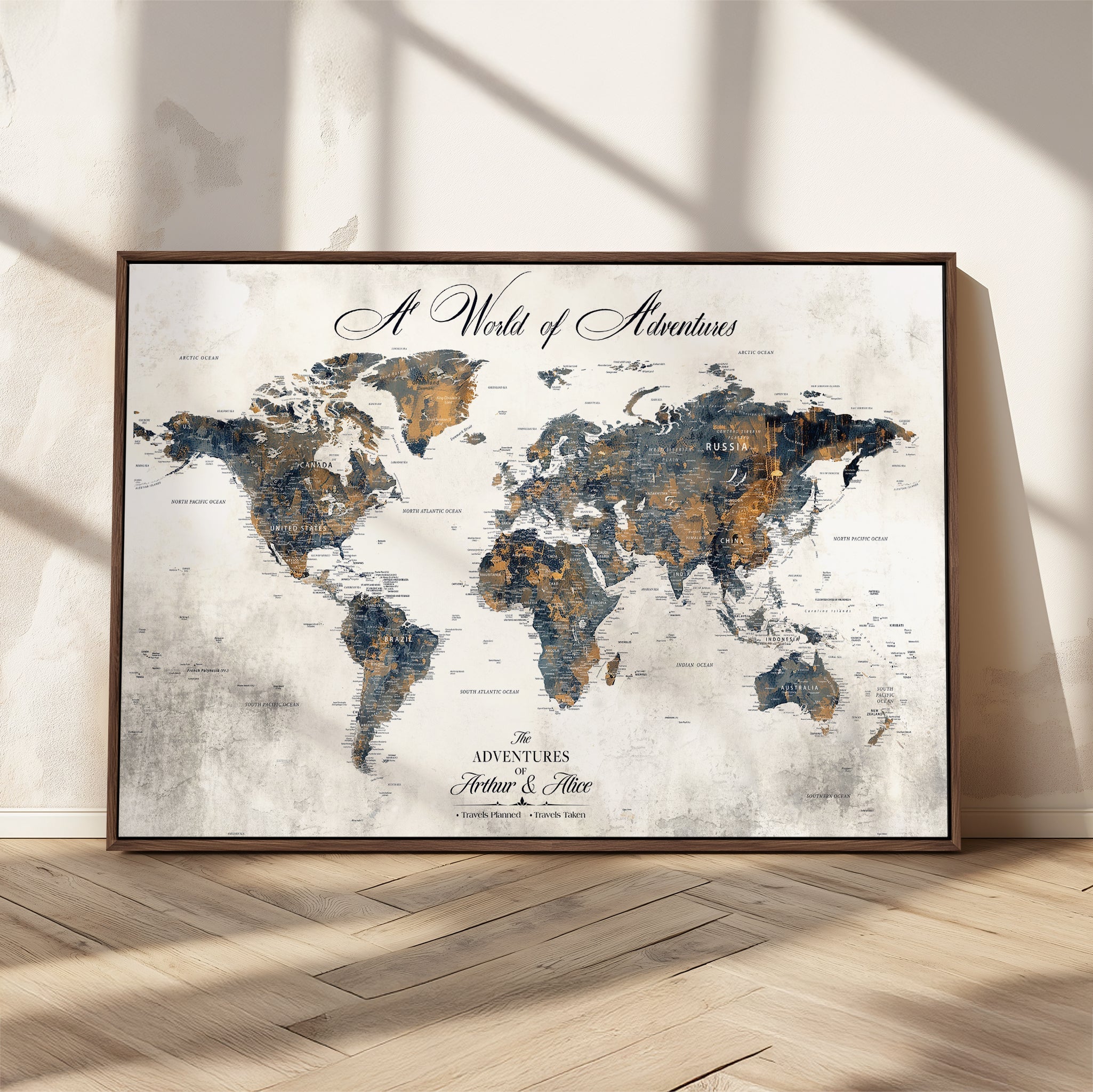 '-Personalized Push Pin World Map Wall Art, Customize Map Canvas Print, Adventure Black White Travel Decor for Couples for Anniversaries - H7