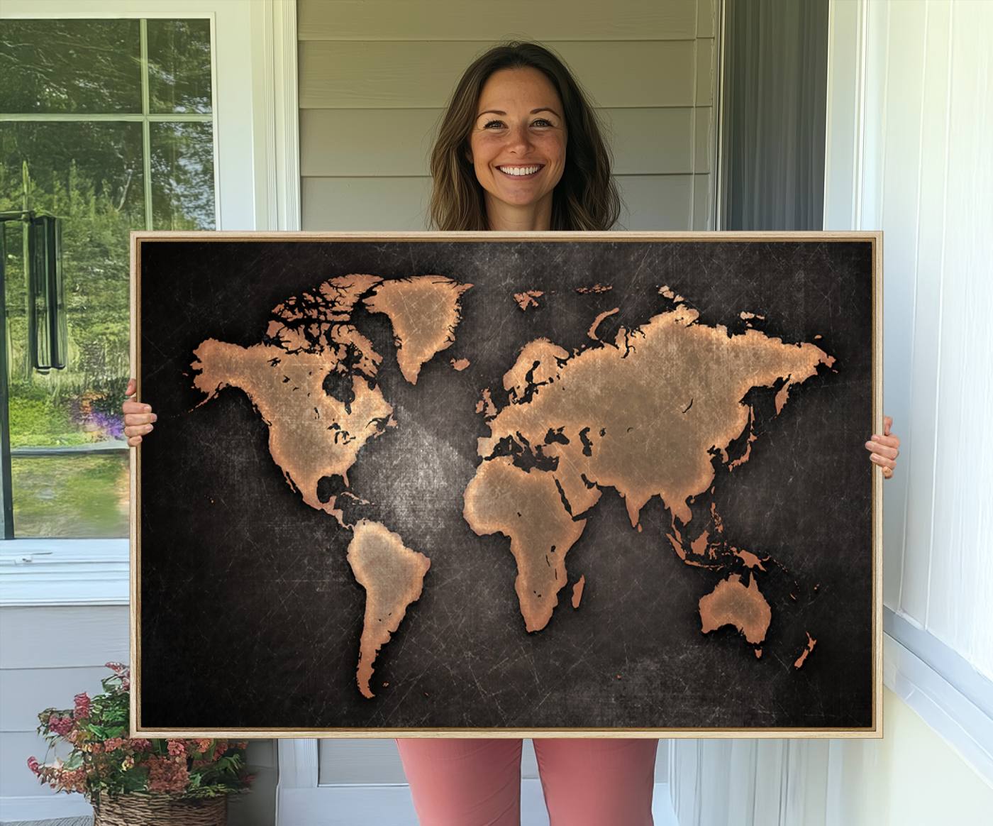 33739-MGV-CV-36X24-Maroon World Map Wall Art Canvas Print