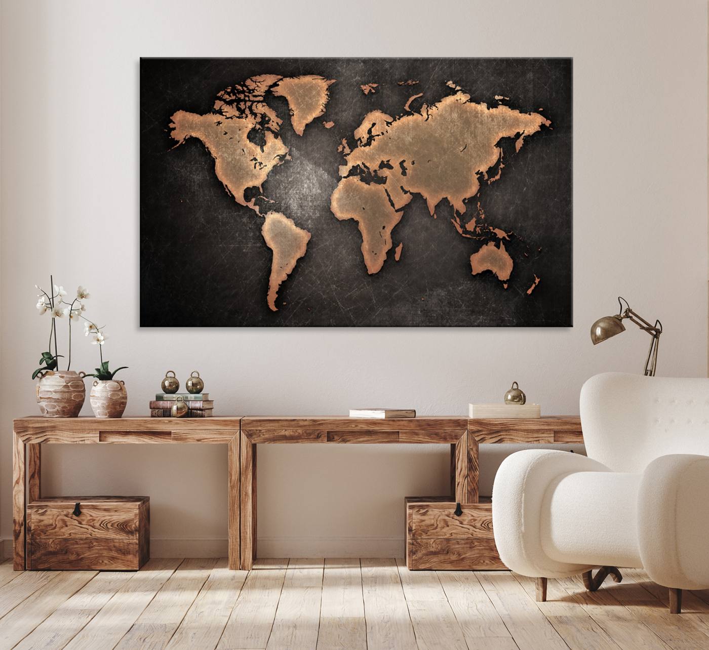 33739-MGV-CV-36X24-Maroon World Map Wall Art Canvas Print