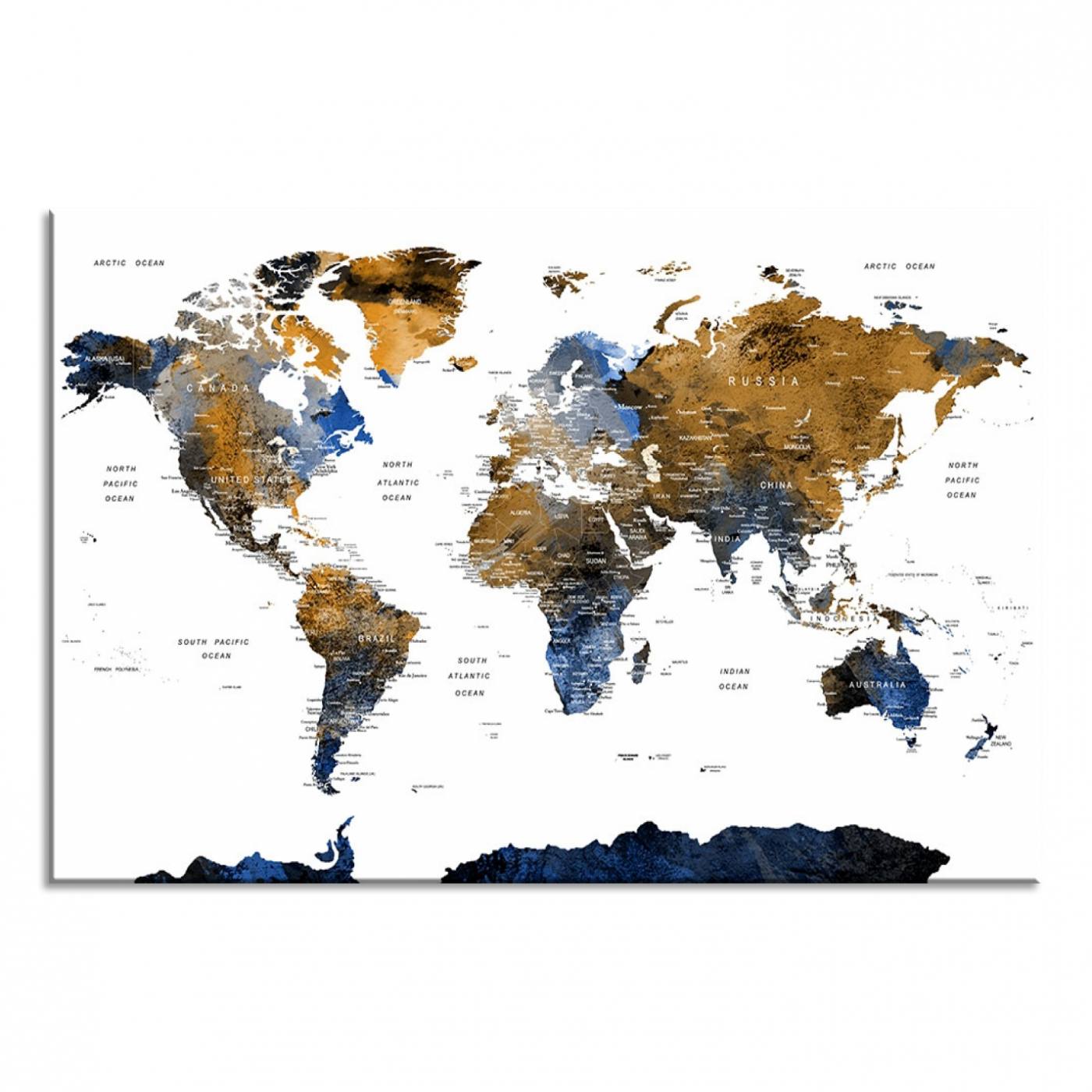 32677-MGV-CV-40X27-Modern Blue and Brown World Map Canvas Wall Art – Triptych Map Print – Global Decor for Living Room or Office – Ready to Hang
