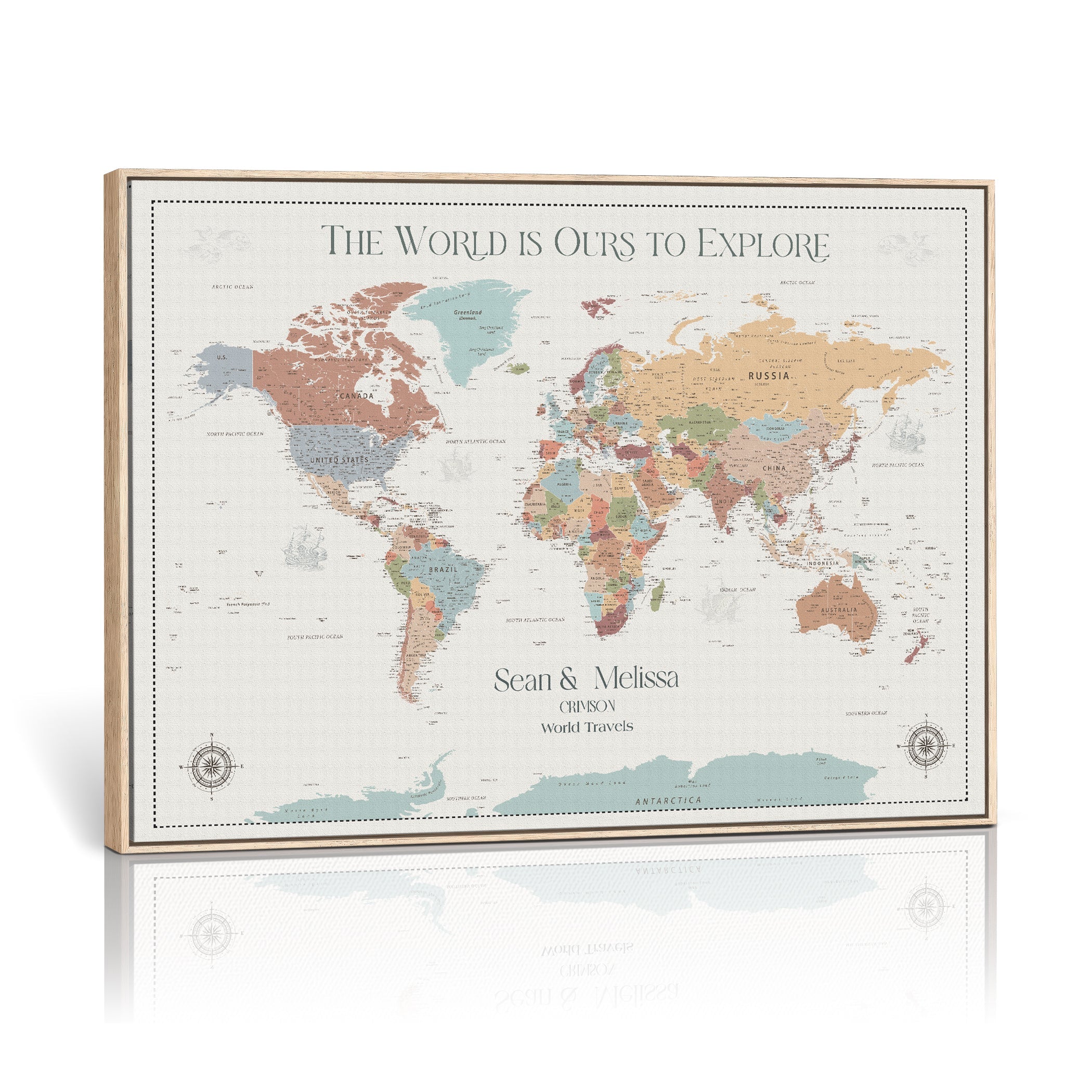 '-Custom Push Pin World Map Wall Canvas Print – Personalized Travel Tracker with Pins – Framed Large Multi-Size Canvas for Home Office Decor - H4