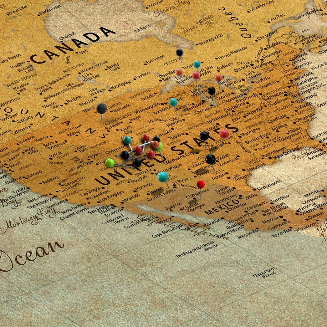 40572820-MGV-CV-36X24-Custom Push Pin World Map Wall Canvas Print – Personalized Travel Tracker with Pins – Framed Custom Quotie Canvas for Home Office Decor