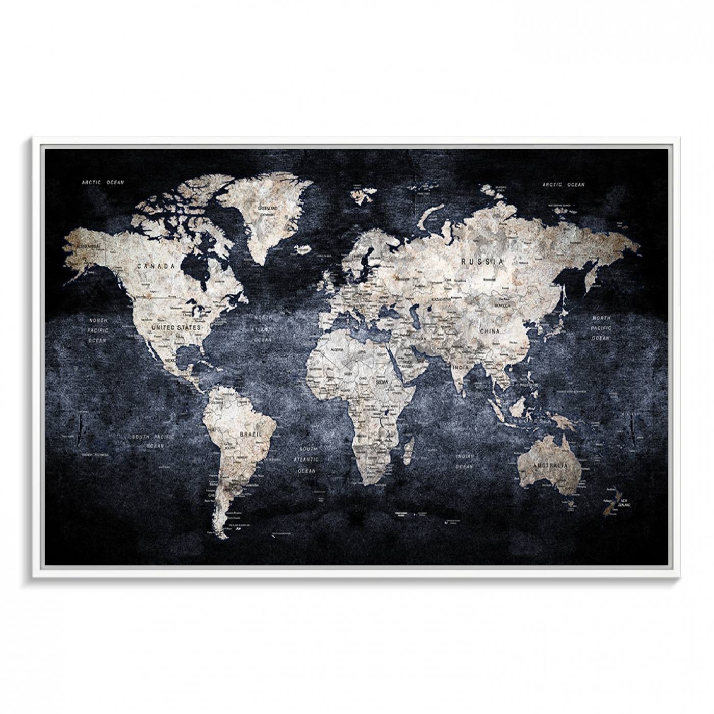82598-MGV-FC-36X24_White-Rustic Black and Bronz World Map Canvas – Vintage-Inspired Triptych – Large Wall Art for Living Room