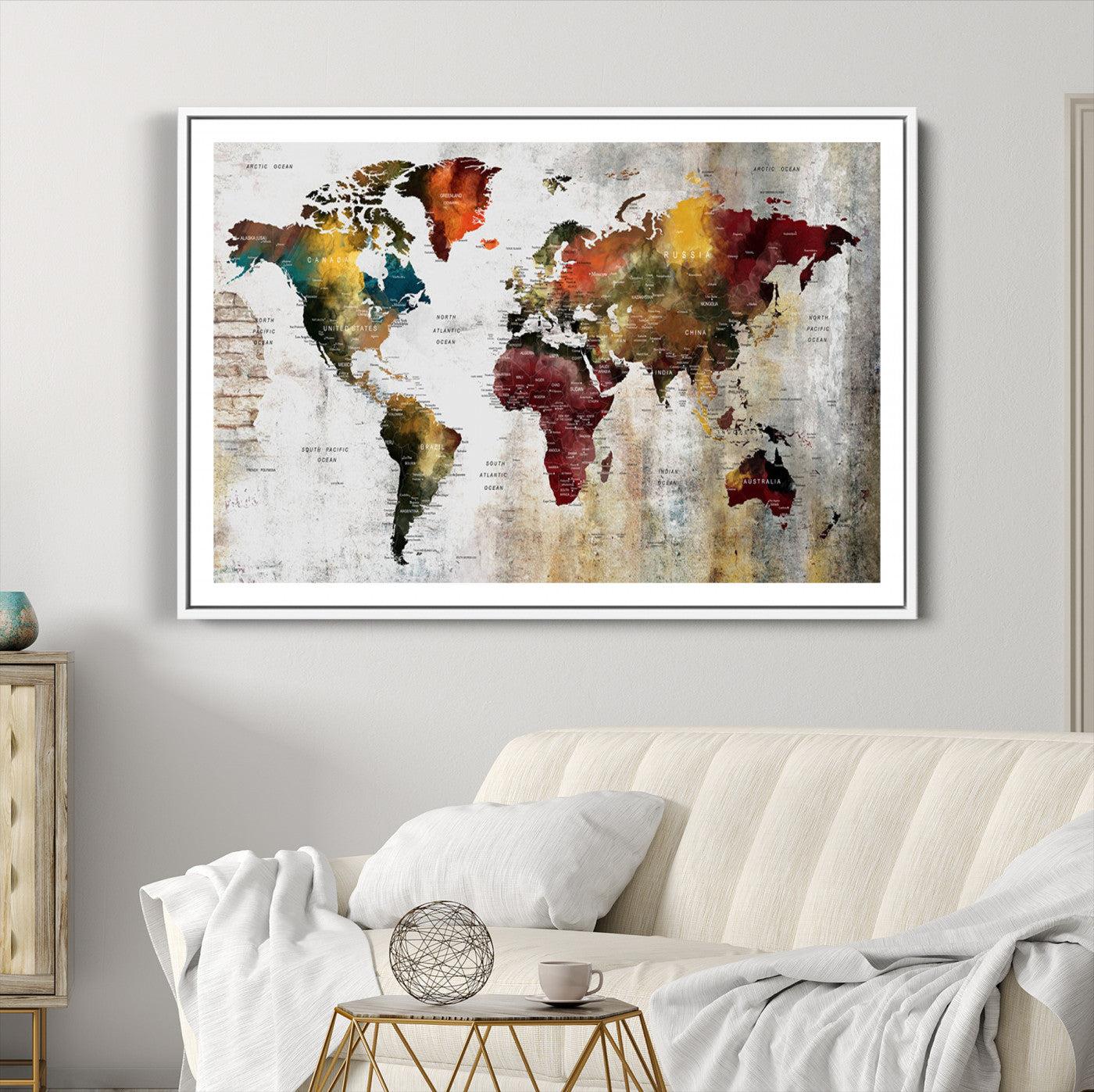 37237-MGC-FP-36x24_White-Wall Art Dark World Map on Light Background Canvas Print
