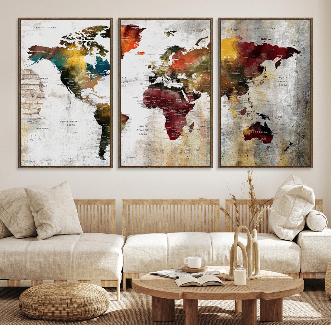 37237-MGV-CV-36X24-Wall Art Dark World Map on Light Background Canvas Print