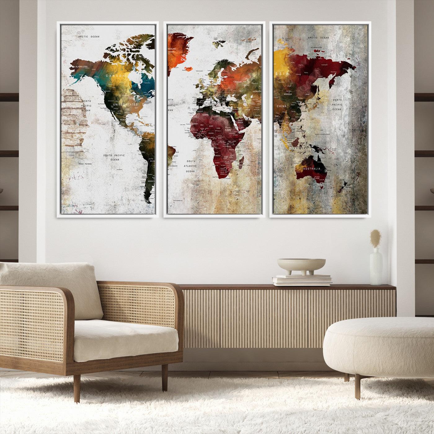 37237-MGV-CV-36X24-Wall Art Dark World Map on Light Background Canvas Print