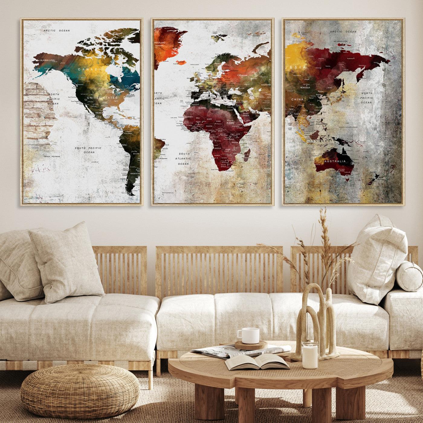 37237-MGV-CV-36X24-Wall Art Dark World Map on Light Background Canvas Print