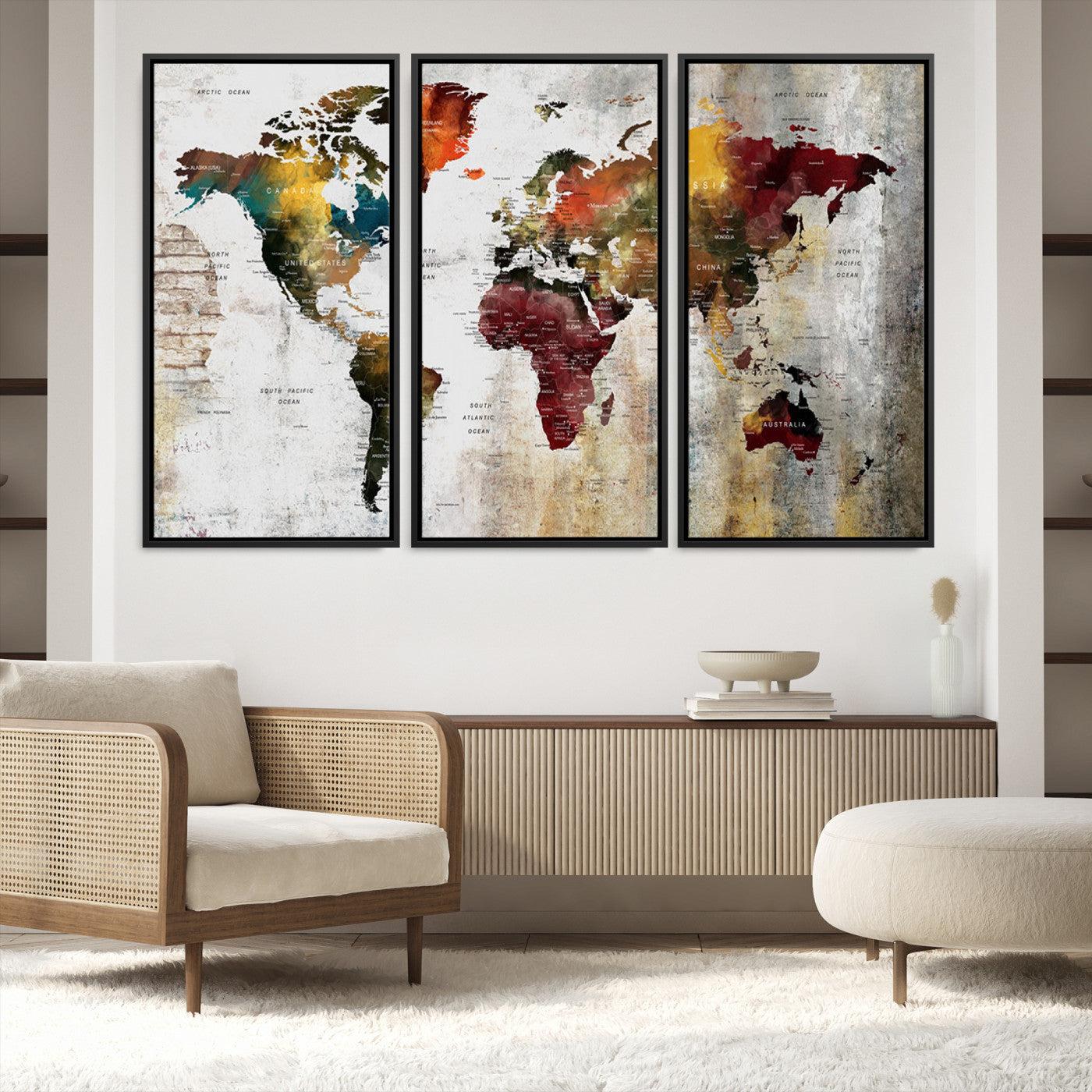 37237-MGV-CV-36X24-Wall Art Dark World Map on Light Background Canvas Print