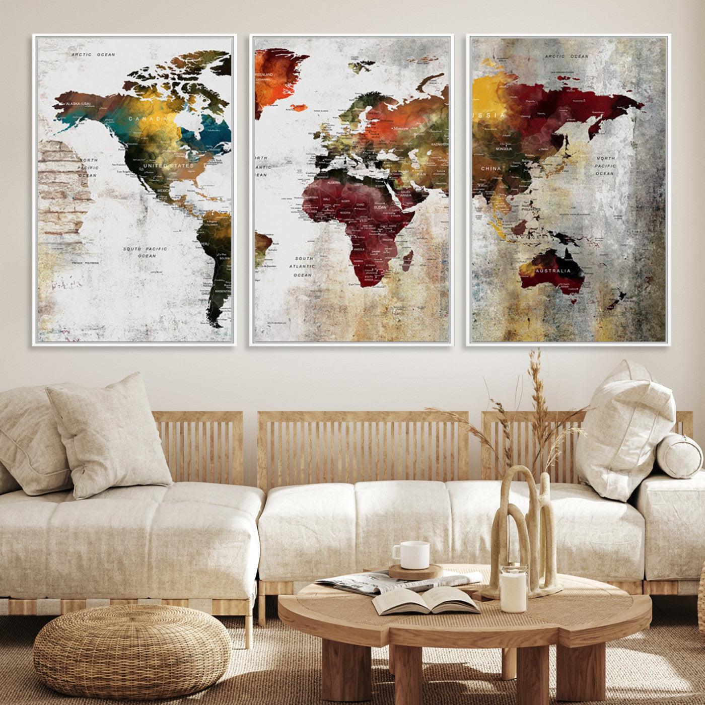 37237-MGV-CV-36X24-Wall Art Dark World Map on Light Background Canvas Print