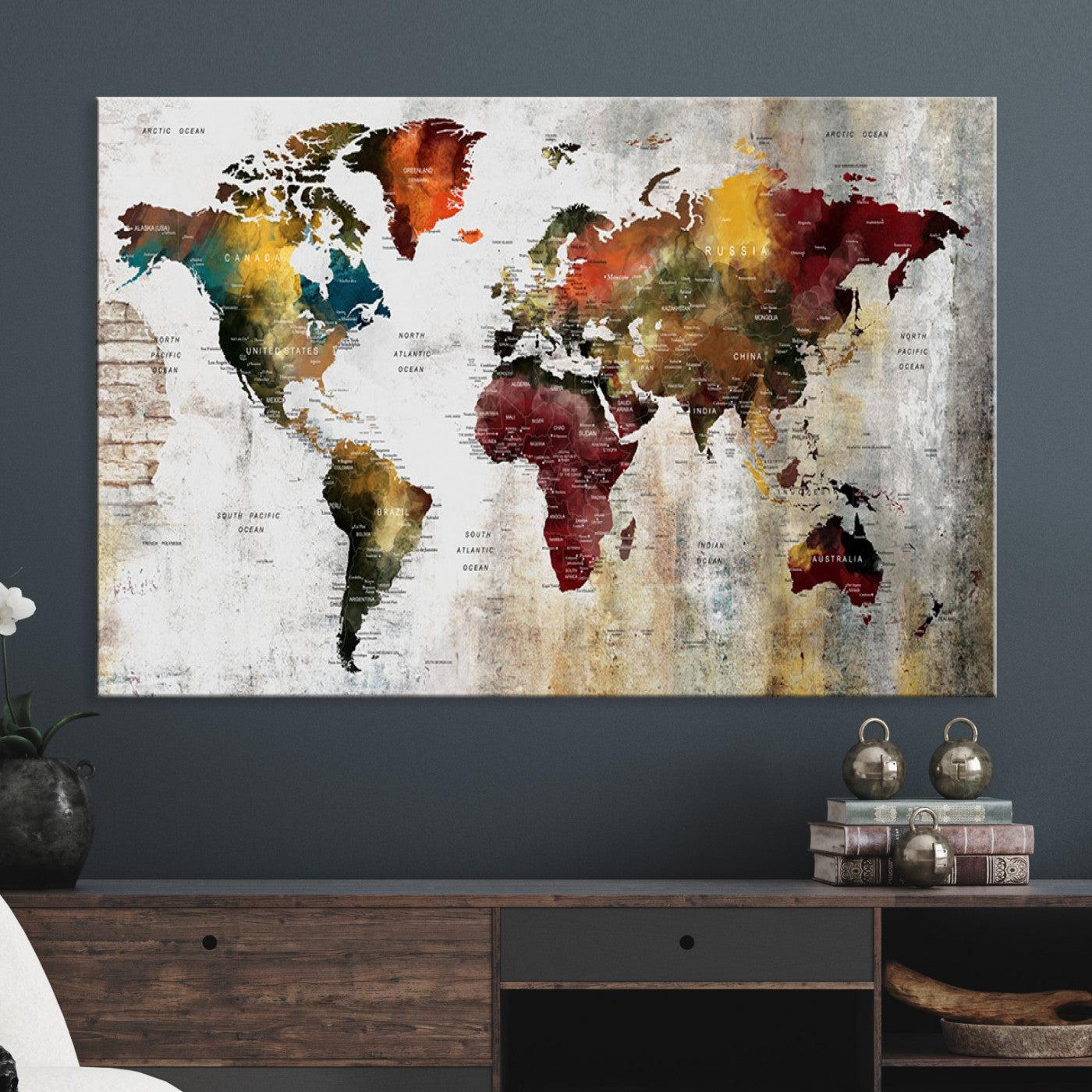37237-MGV-CV-36X24-Wall Art Dark World Map on Light Background Canvas Print