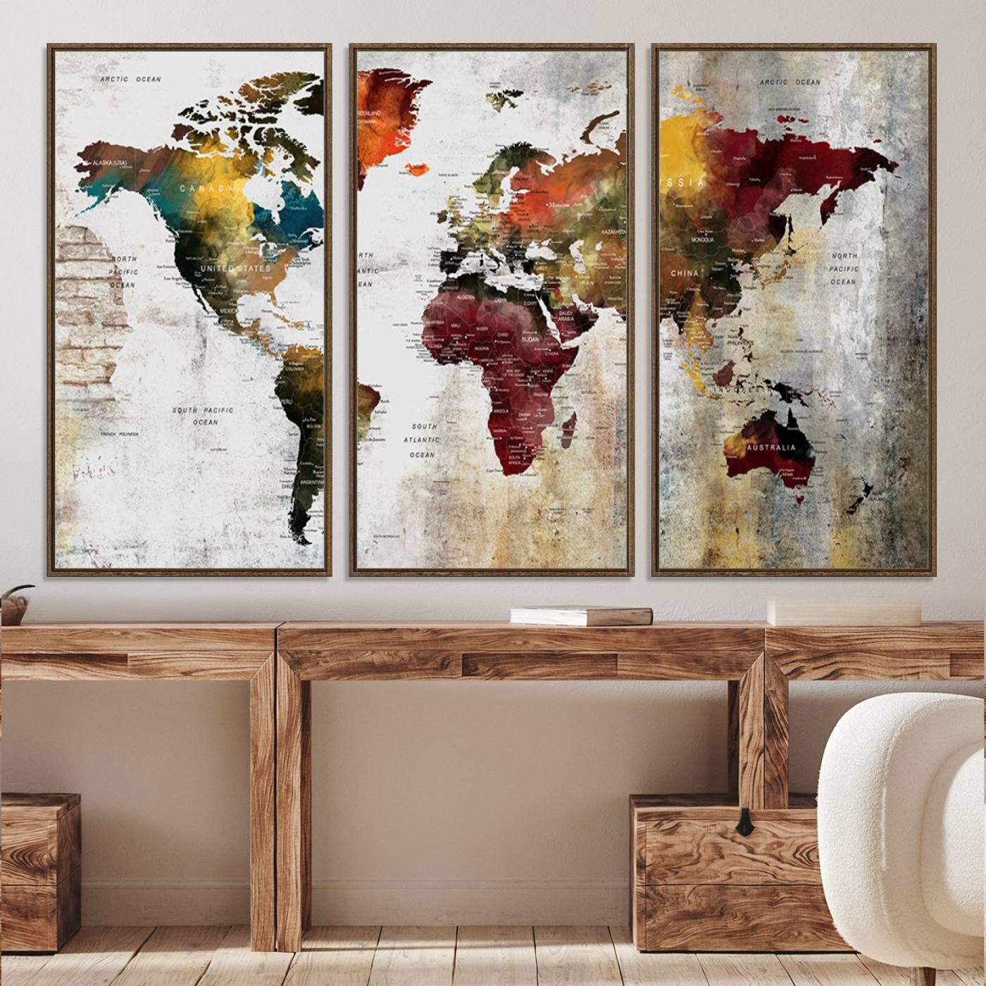 37237-MGV-CV-36X24-Wall Art Dark World Map on Light Background Canvas Print