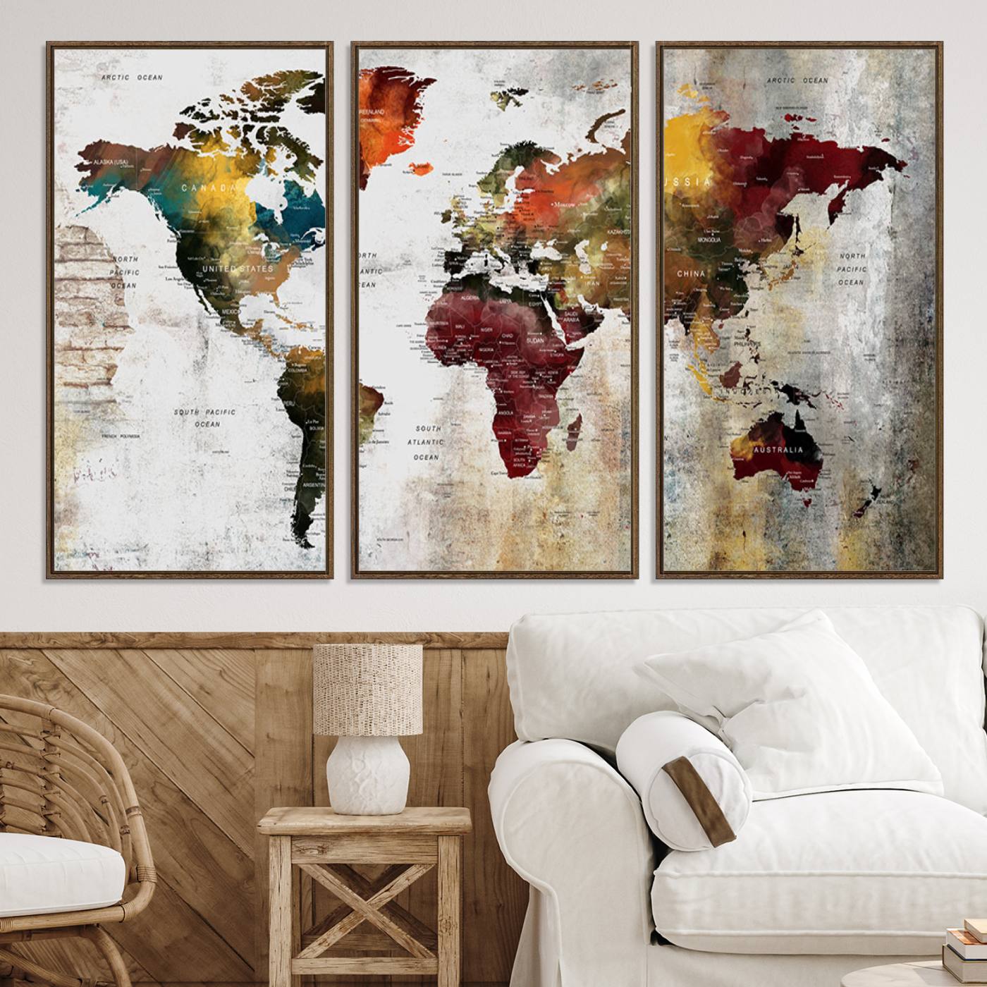 37237-MGV-CV-36X24-Wall Art Dark World Map on Light Background Canvas Print