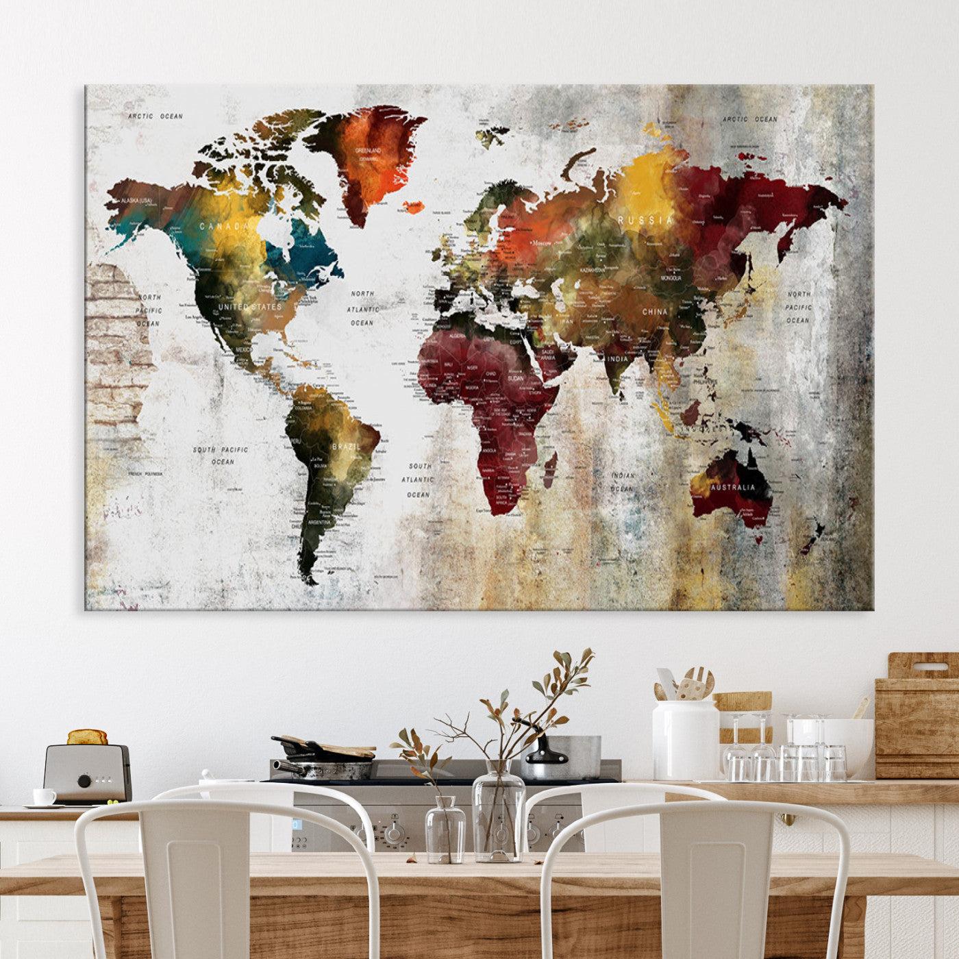 37237-MGV-CV-36X24-Wall Art Dark World Map on Light Background Canvas Print