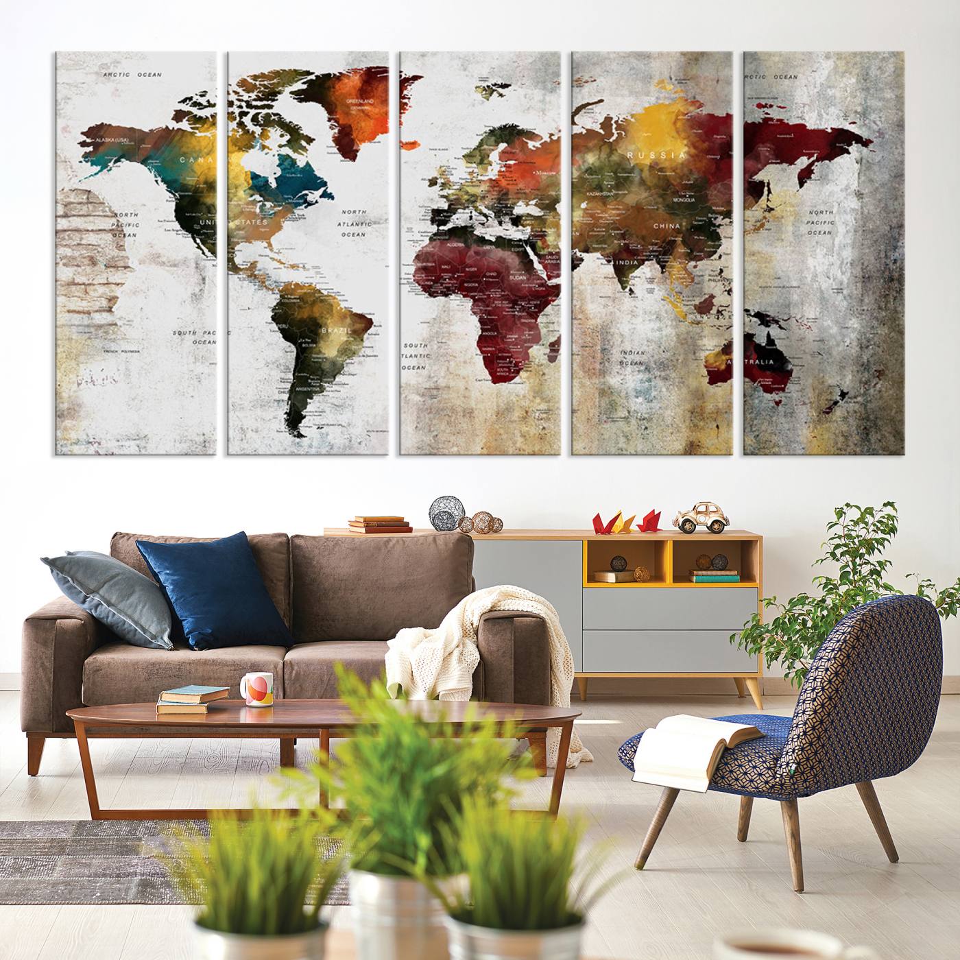 37237-MGV-CV-36X24-Wall Art Dark World Map on Light Background Canvas Print
