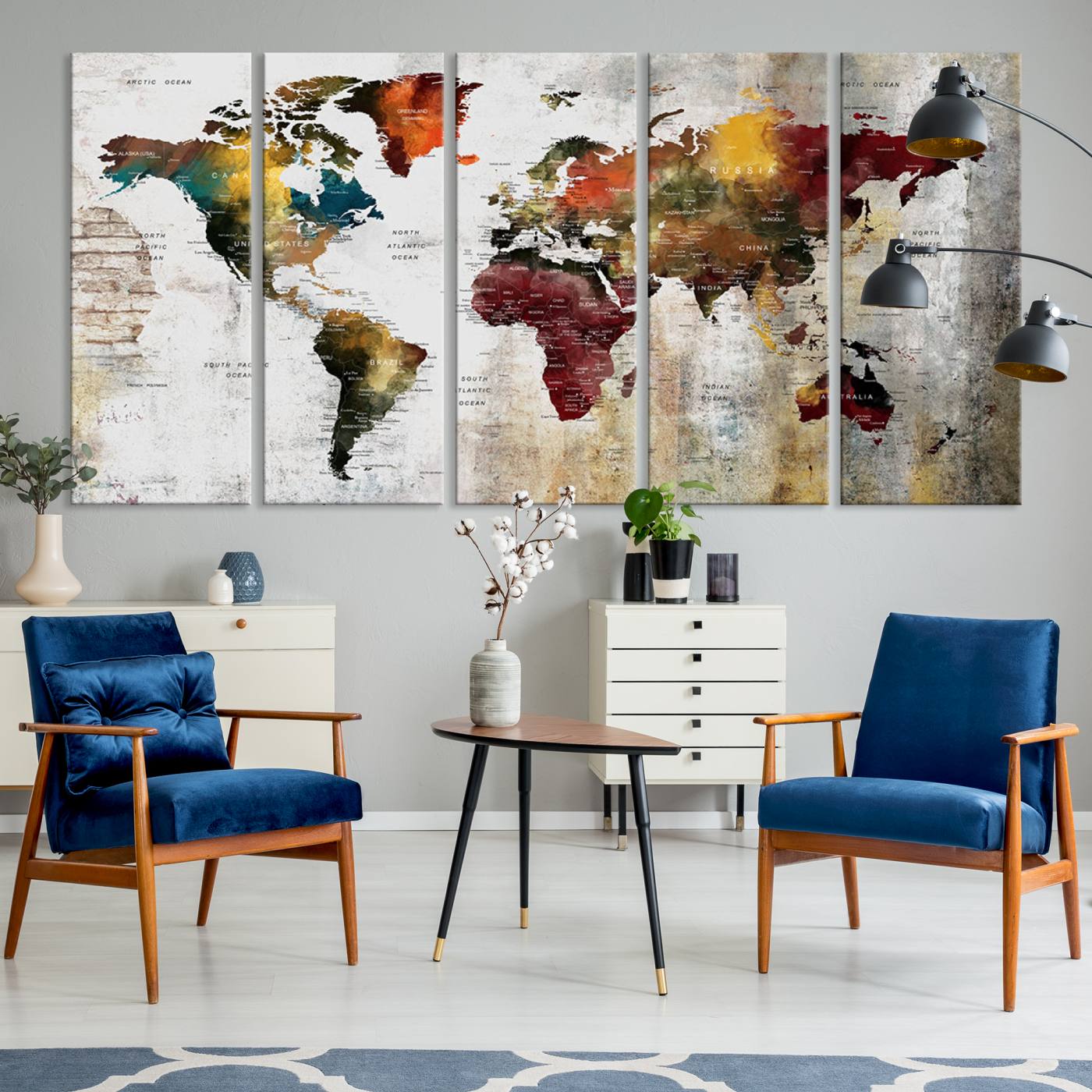 37237-MGV-CV-36X24-Wall Art Dark World Map on Light Background Canvas Print