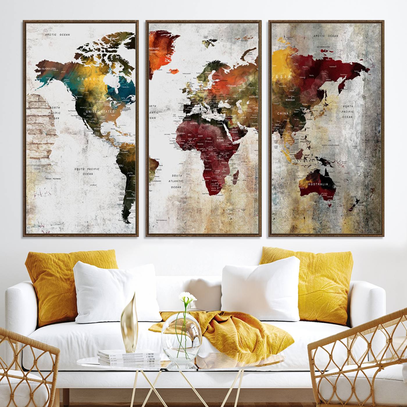 37237-MGV-CV-36X24-Wall Art Dark World Map on Light Background Canvas Print