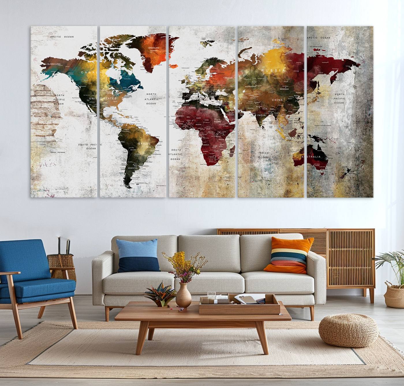 37237-MGV-CV-36X24-Wall Art Dark World Map on Light Background Canvas Print
