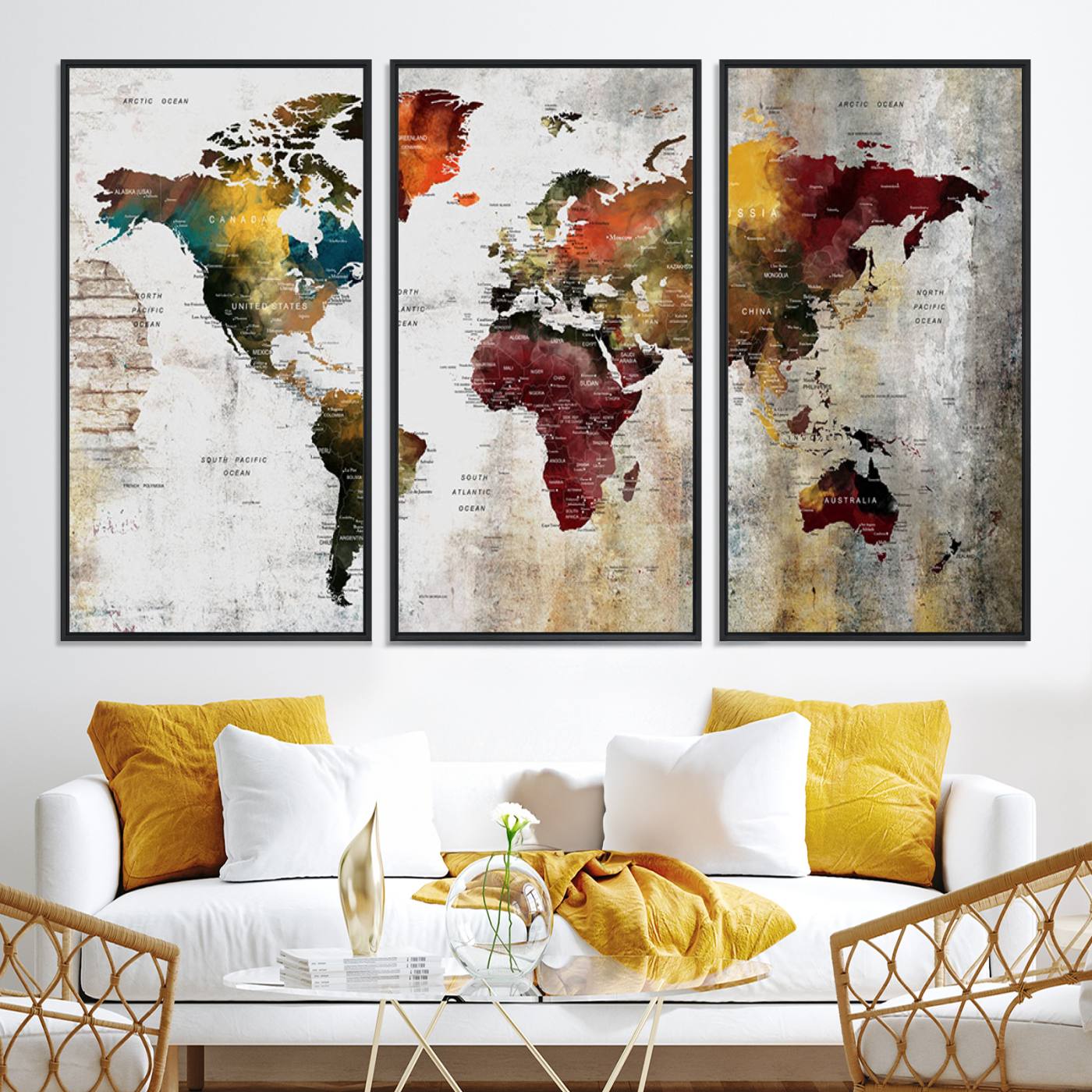 37237-MGV-CV-36X24-Wall Art Dark World Map on Light Background Canvas Print