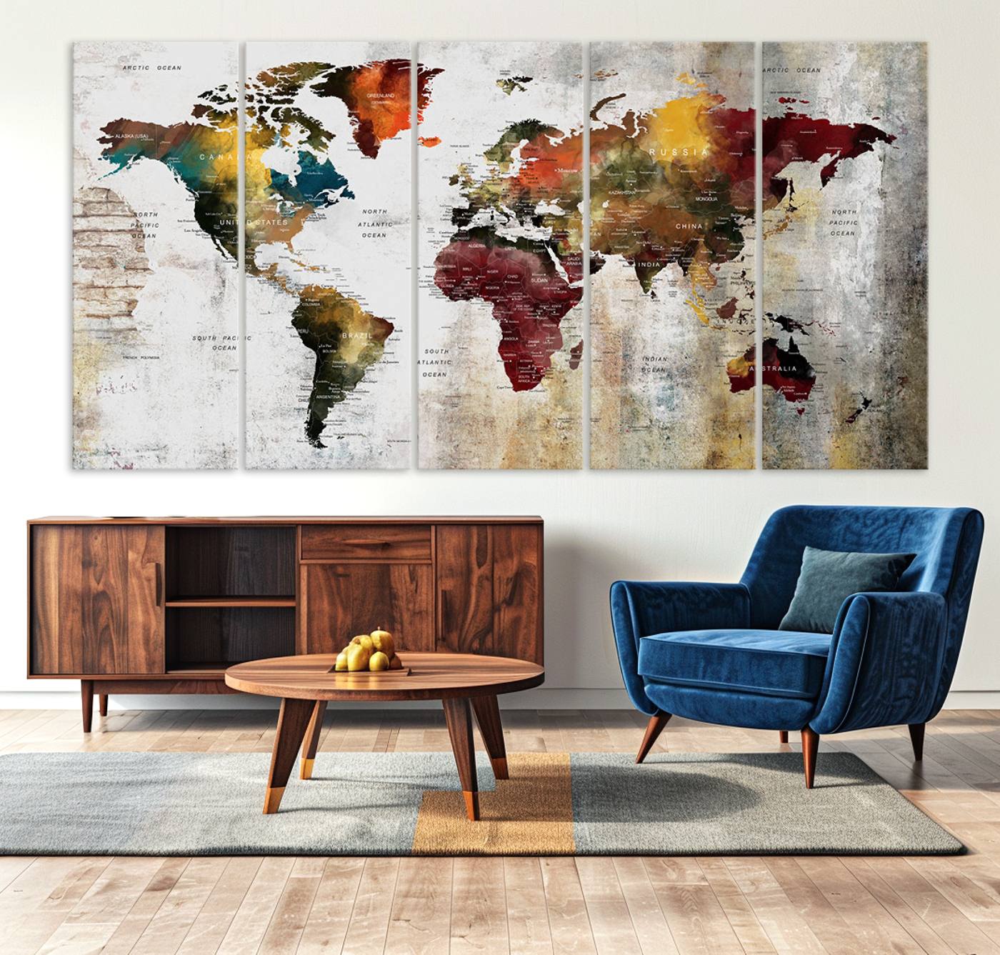 37237-MGV-CV-36X24-Wall Art Dark World Map on Light Background Canvas Print