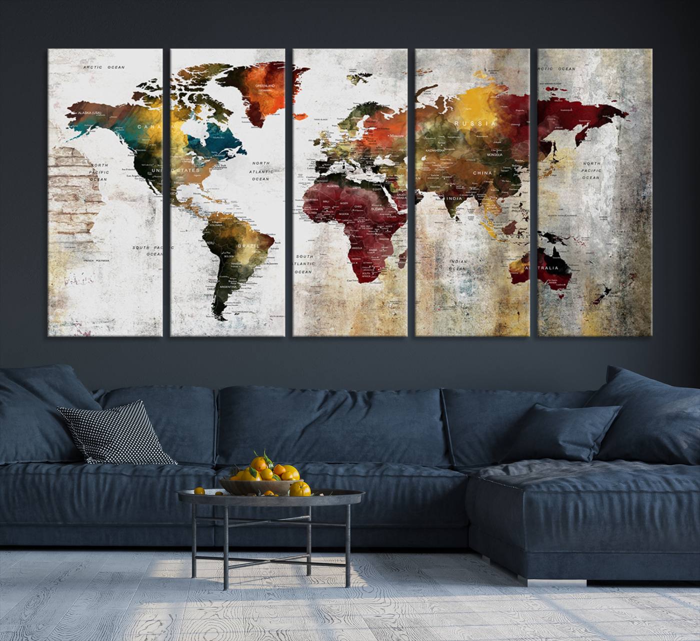 37237-MGV-CV-36X24-Wall Art Dark World Map on Light Background Canvas Print