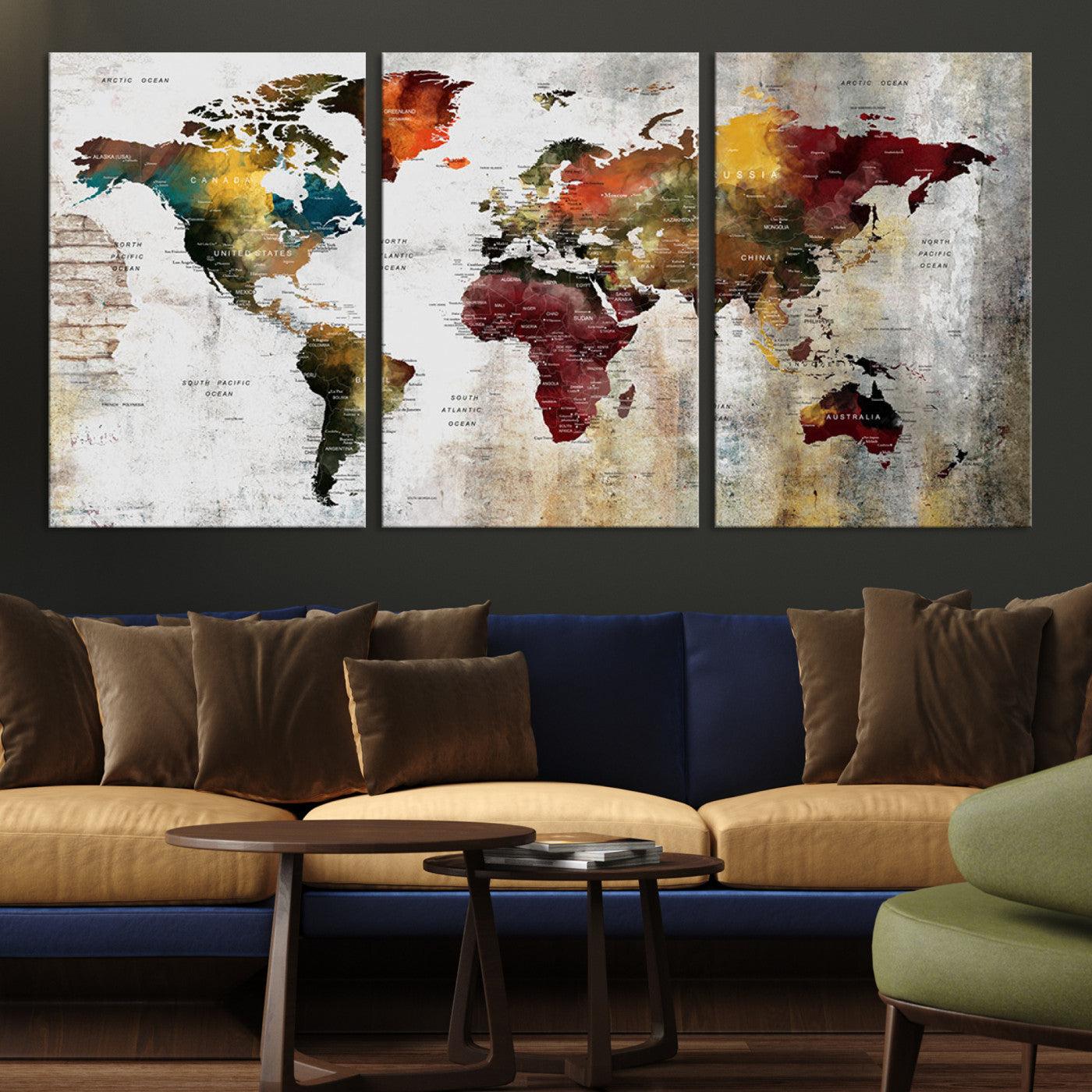 37237-MGV-CV-36X24-Wall Art Dark World Map on Light Background Canvas Print