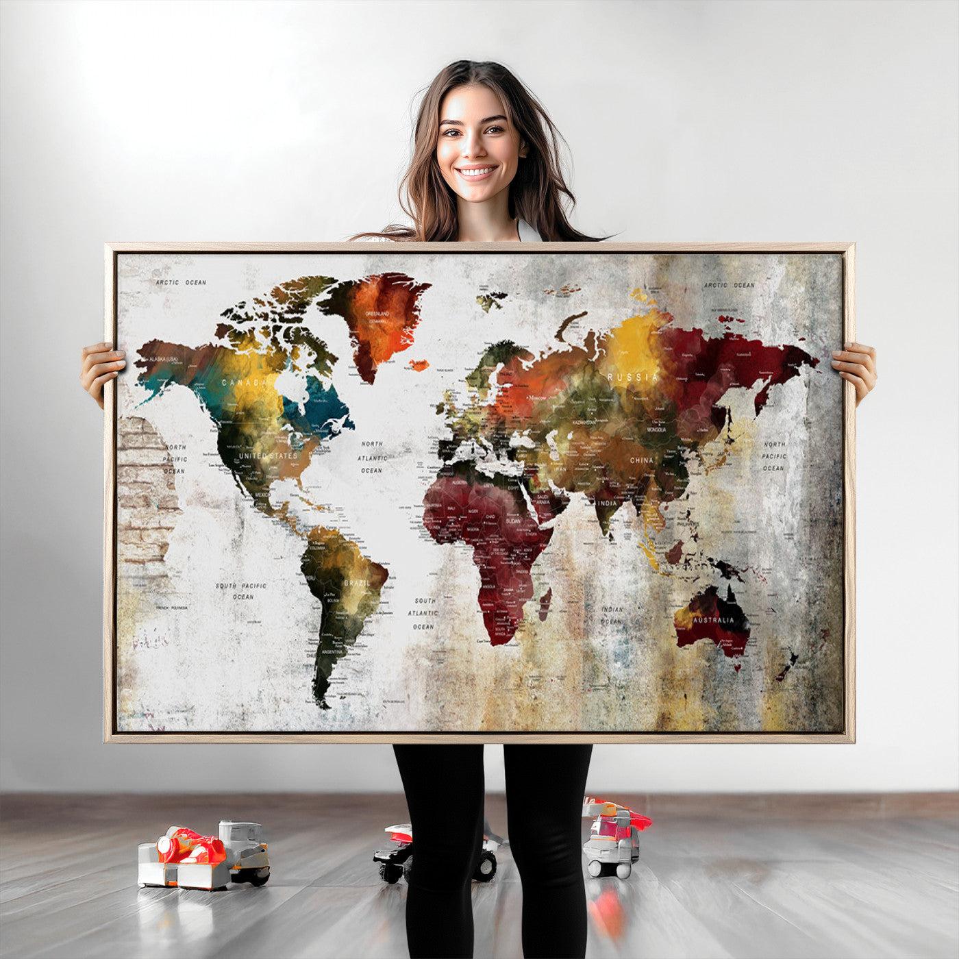 37237-MGV-CV-36X24-Wall Art Dark World Map on Light Background Canvas Print