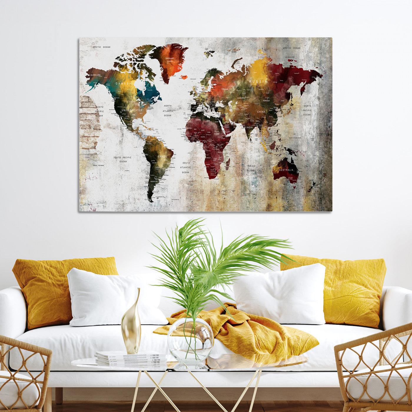 37237-MGV-CV-36X24-Wall Art Dark World Map on Light Background Canvas Print