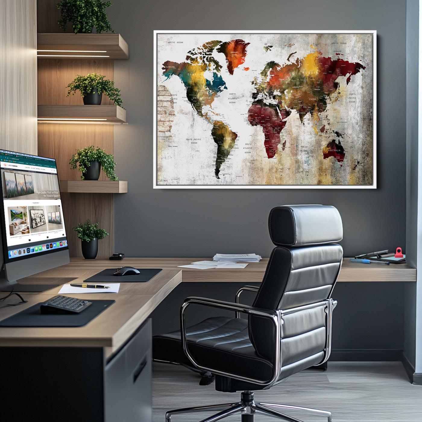 37237-MGV-CV-36X24-Wall Art Dark World Map on Light Background Canvas Print