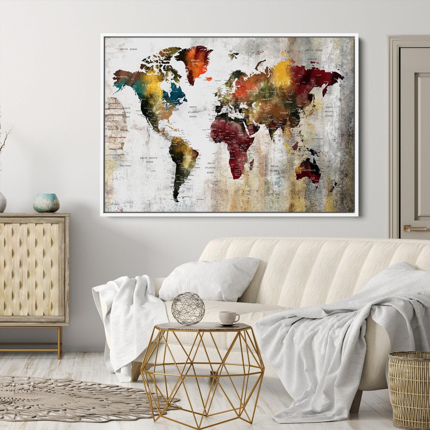 37237-MGV-CV-36X24-Wall Art Dark World Map on Light Background Canvas Print