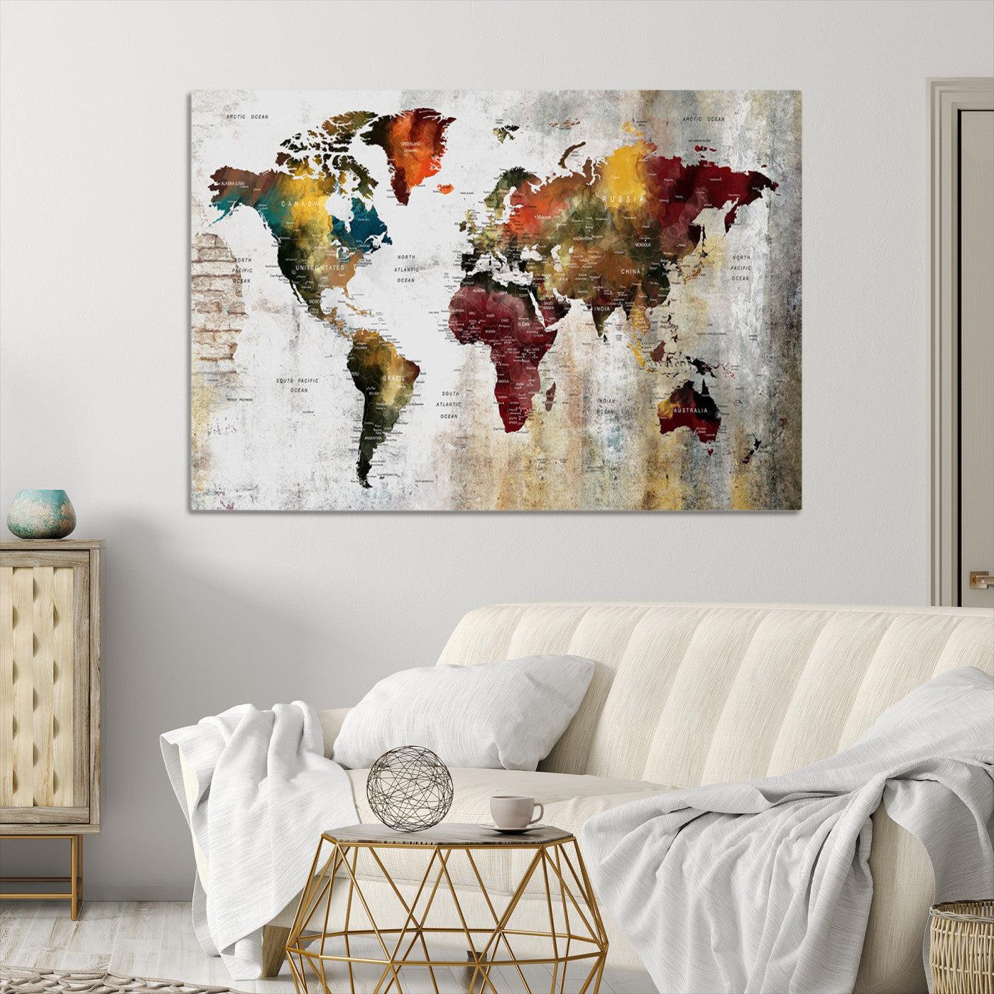 37237-MGV-CV-36X24-Wall Art Dark World Map on Light Background Canvas Print