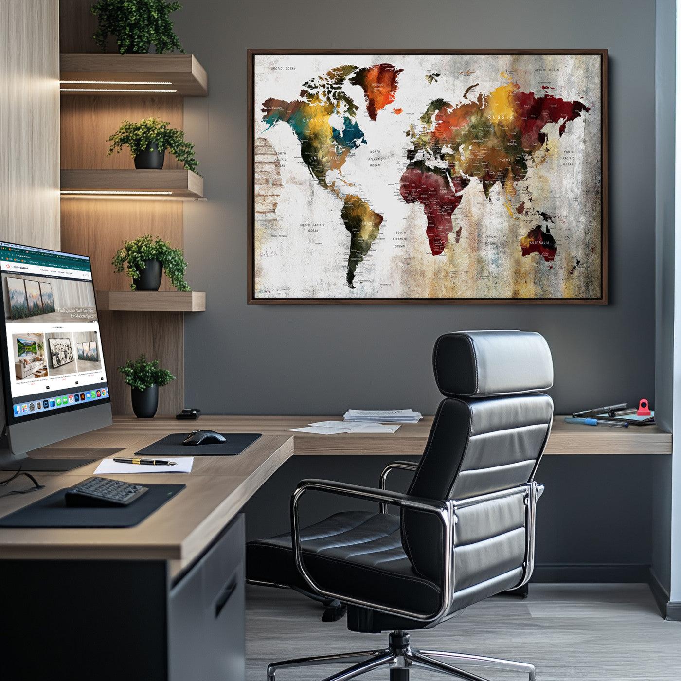 37237-MGV-CV-36X24-Wall Art Dark World Map on Light Background Canvas Print