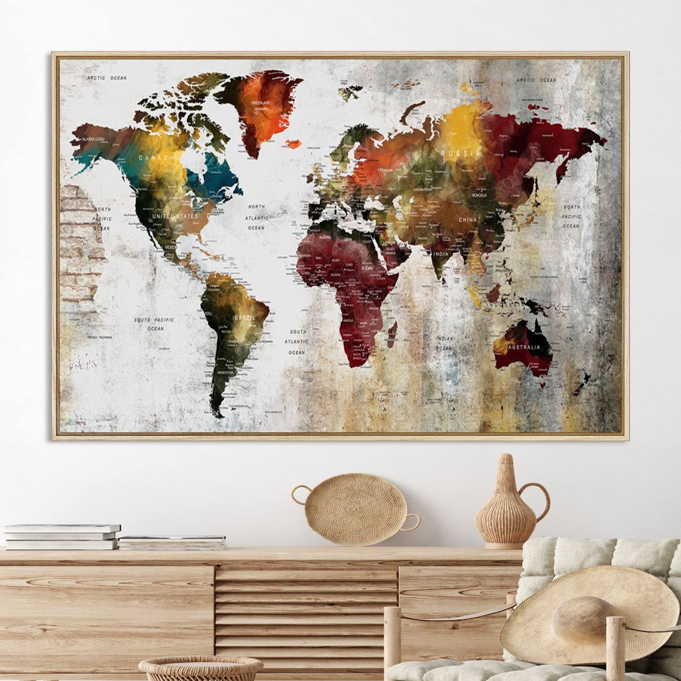 37237-MGV-CV-36X24-Wall Art Dark World Map on Light Background Canvas Print