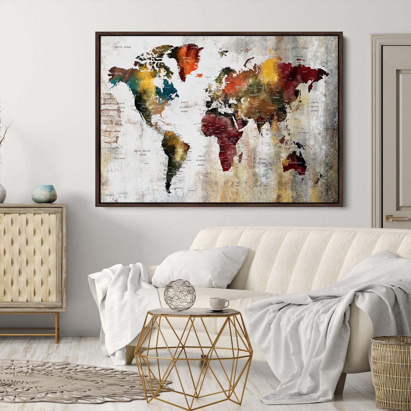 37237-MGV-CV-36X24-Wall Art Dark World Map on Light Background Canvas Print