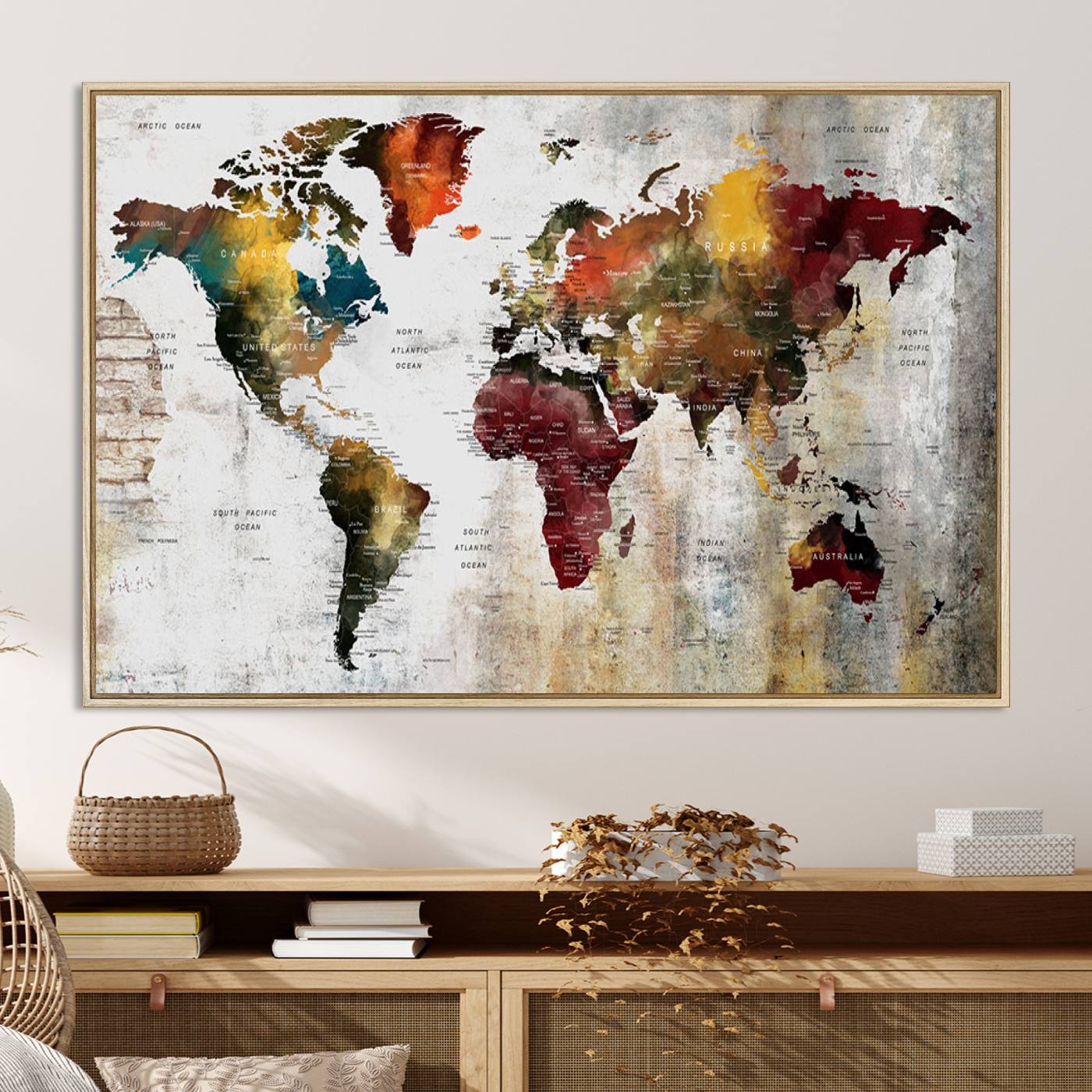 37237-MGV-CV-36X24-Wall Art Dark World Map on Light Background Canvas Print