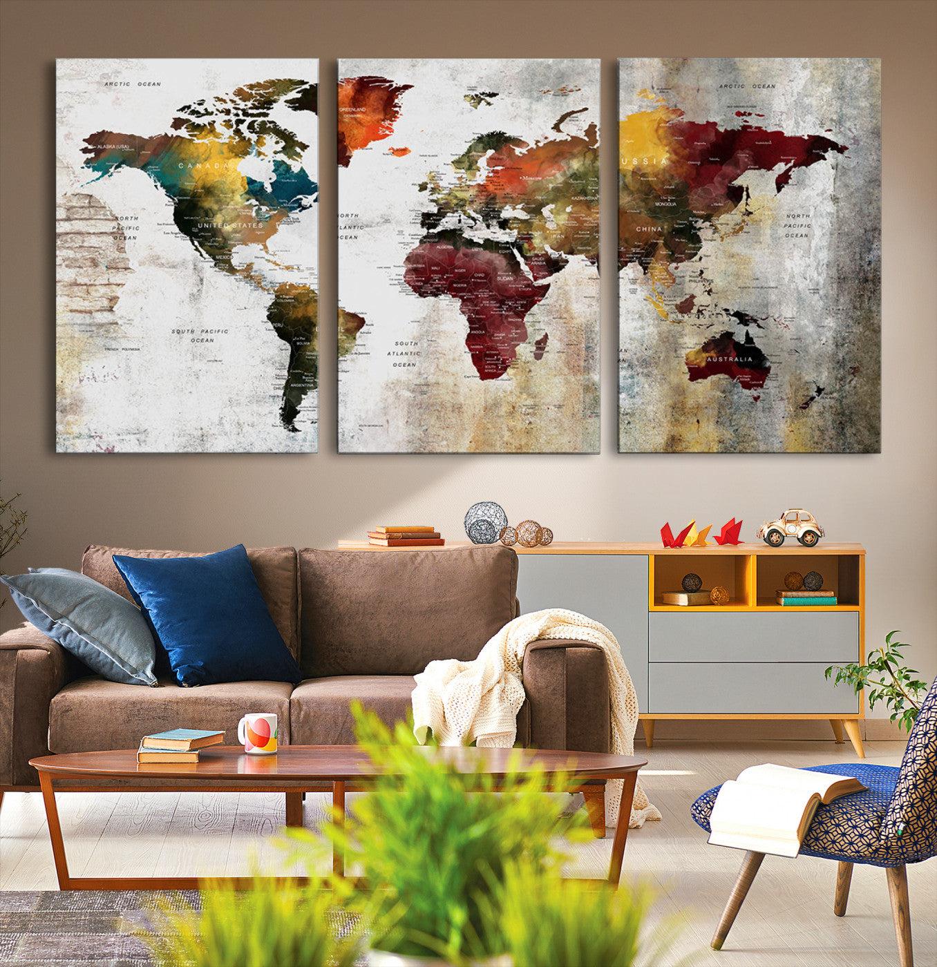 37237-MGV-CV-36X24-Wall Art Dark World Map on Light Background Canvas Print